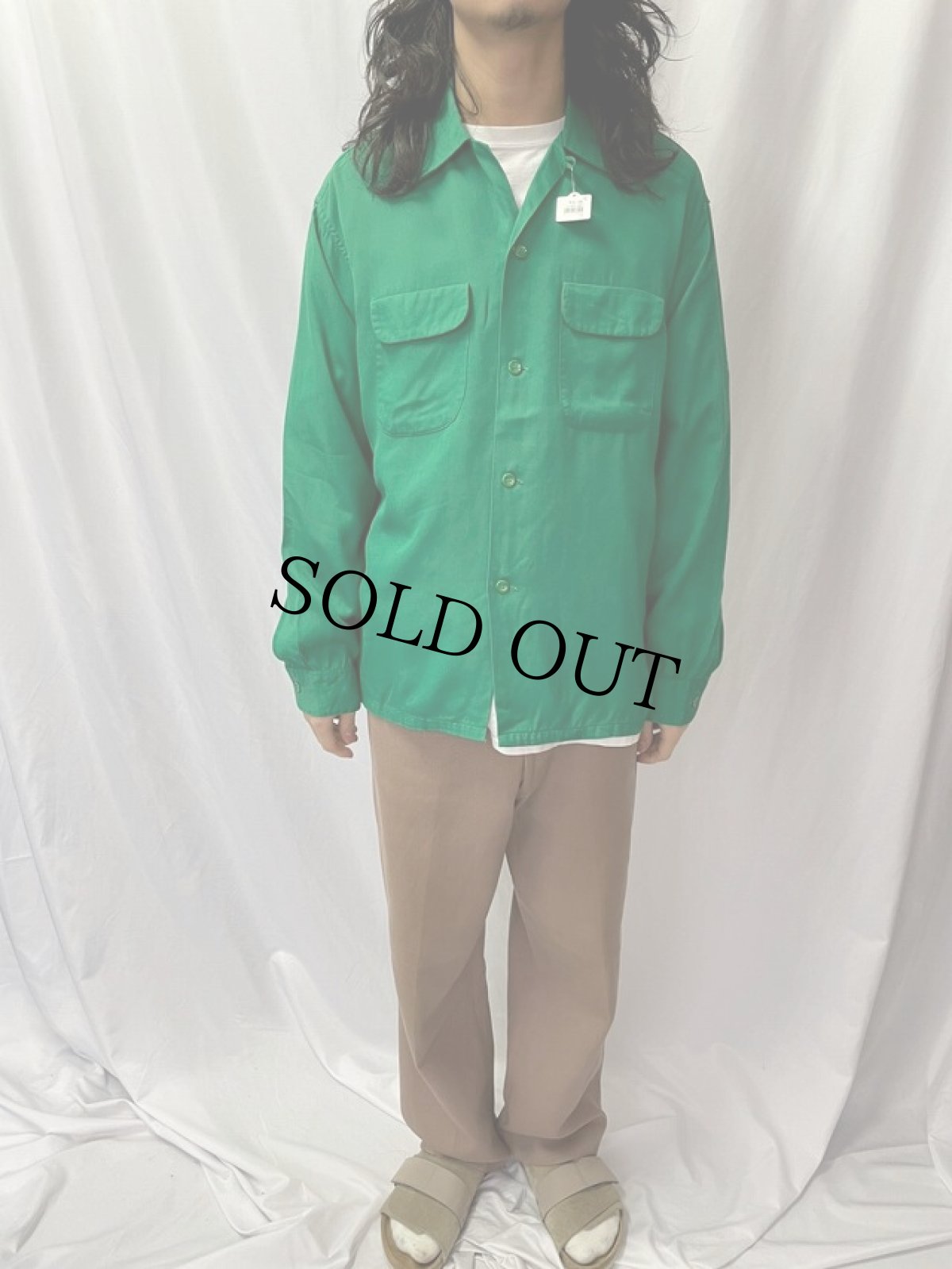 画像2: 50's PENNY'S TOWNCRAFT レーヨンギャバジン オープンカラーシャツ L (2)