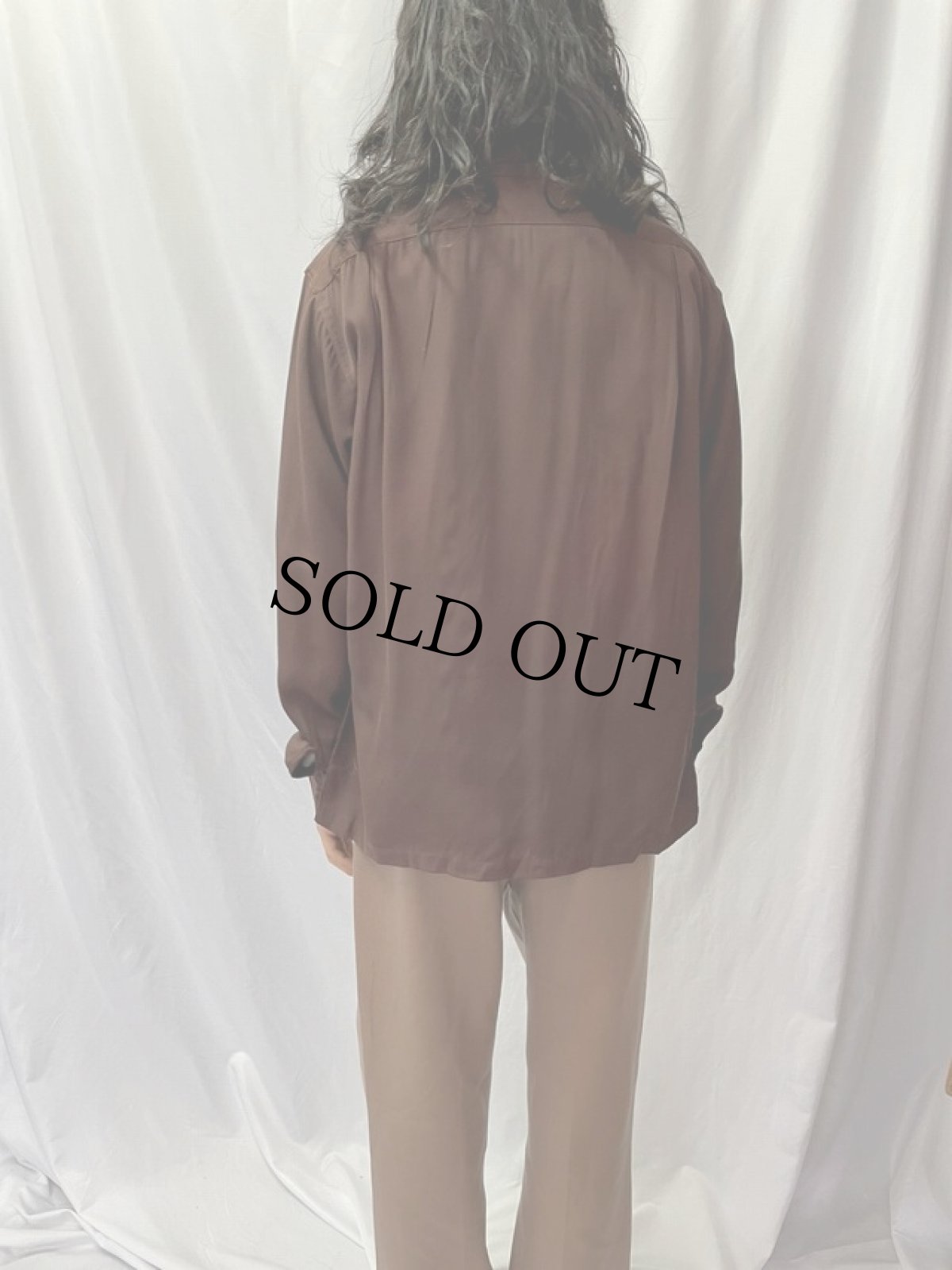 画像4: 40〜50's gold ribbon レーヨンギャバジンシャツ M (4)