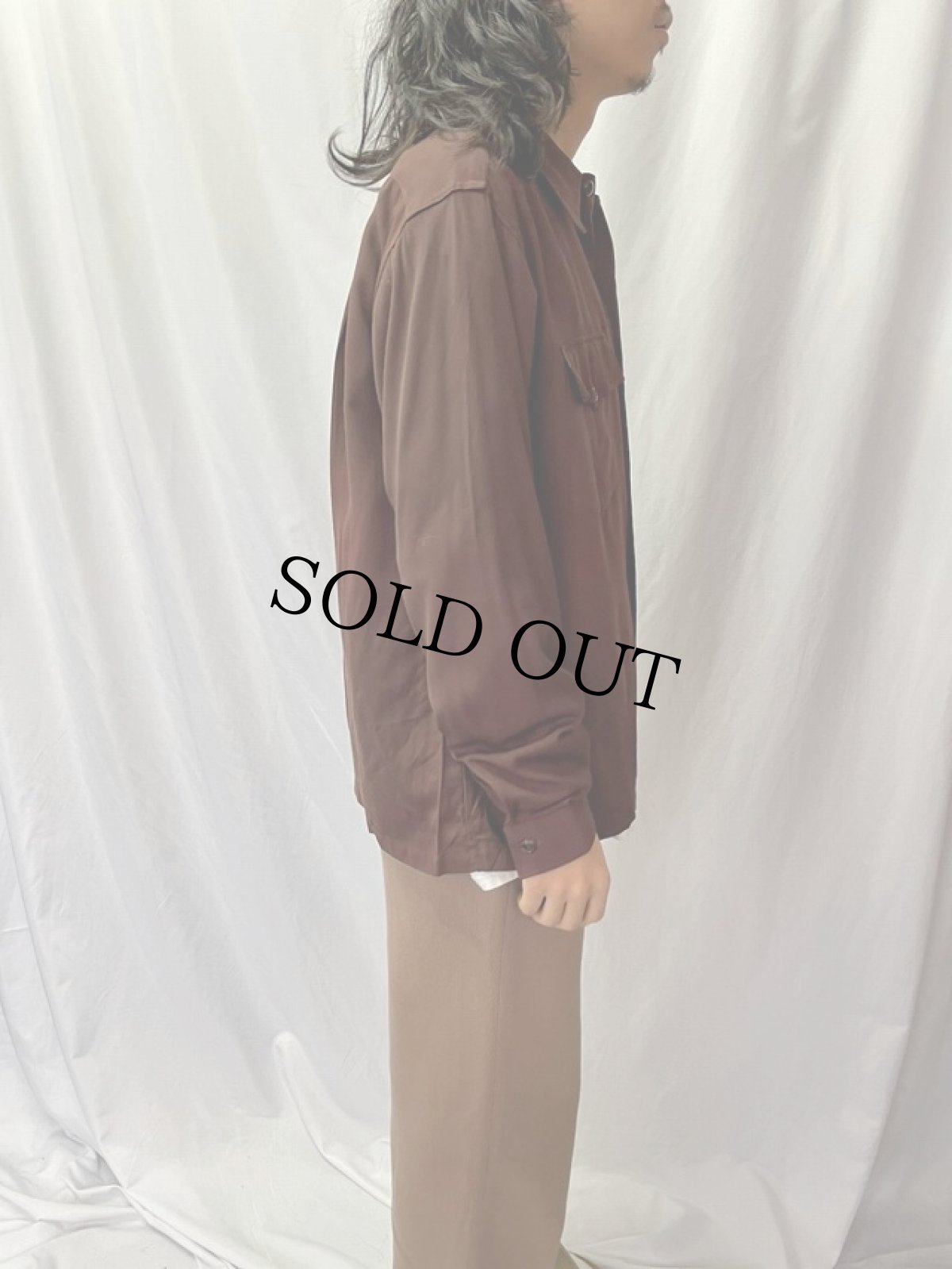 画像3: 40〜50's gold ribbon レーヨンギャバジンシャツ M (3)