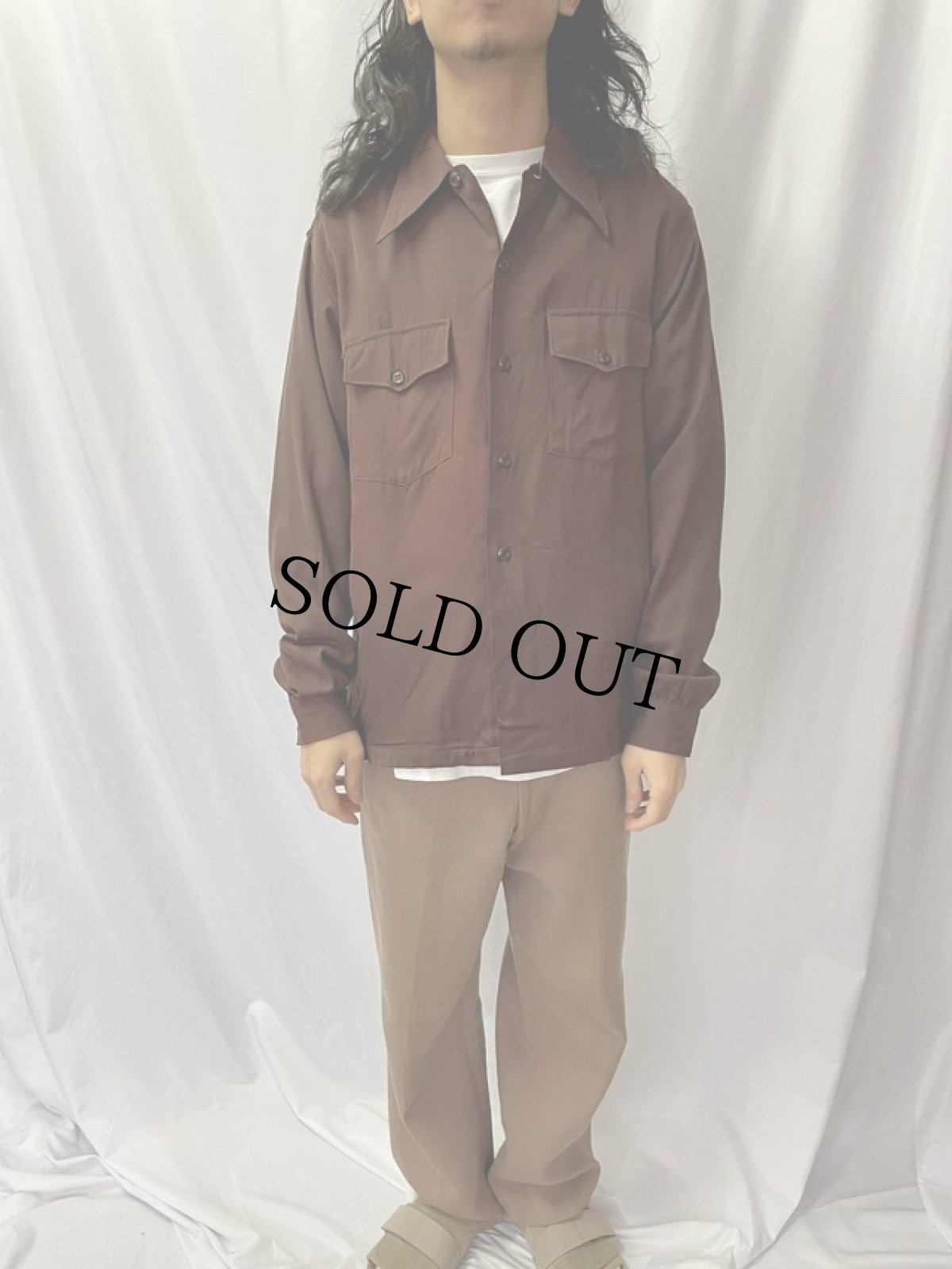 画像2: 40〜50's gold ribbon レーヨンギャバジンシャツ M (2)