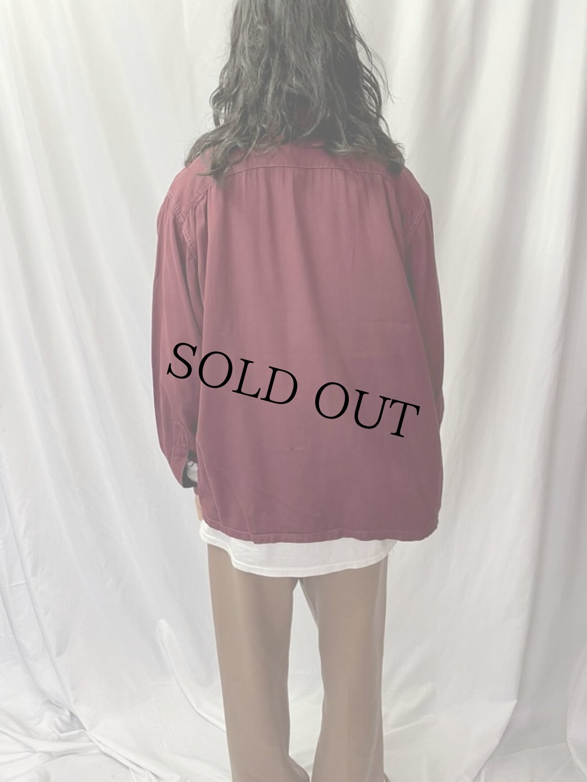 画像4: 50's Gaylord USA製 レーヨン×ウールギャバジン オープンカラーシャツ XL (4)