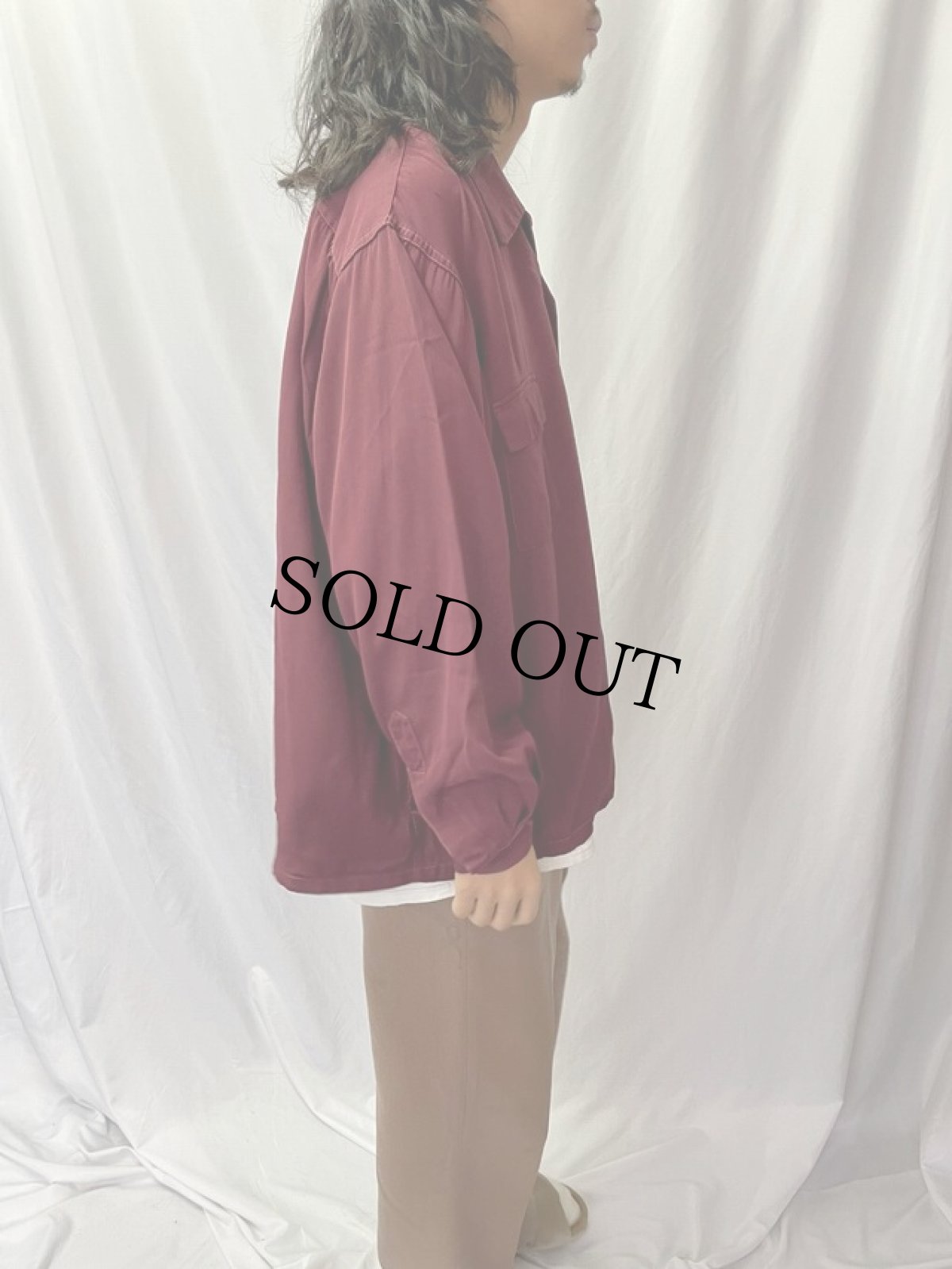 画像3: 50's Gaylord USA製 レーヨン×ウールギャバジン オープンカラーシャツ XL (3)