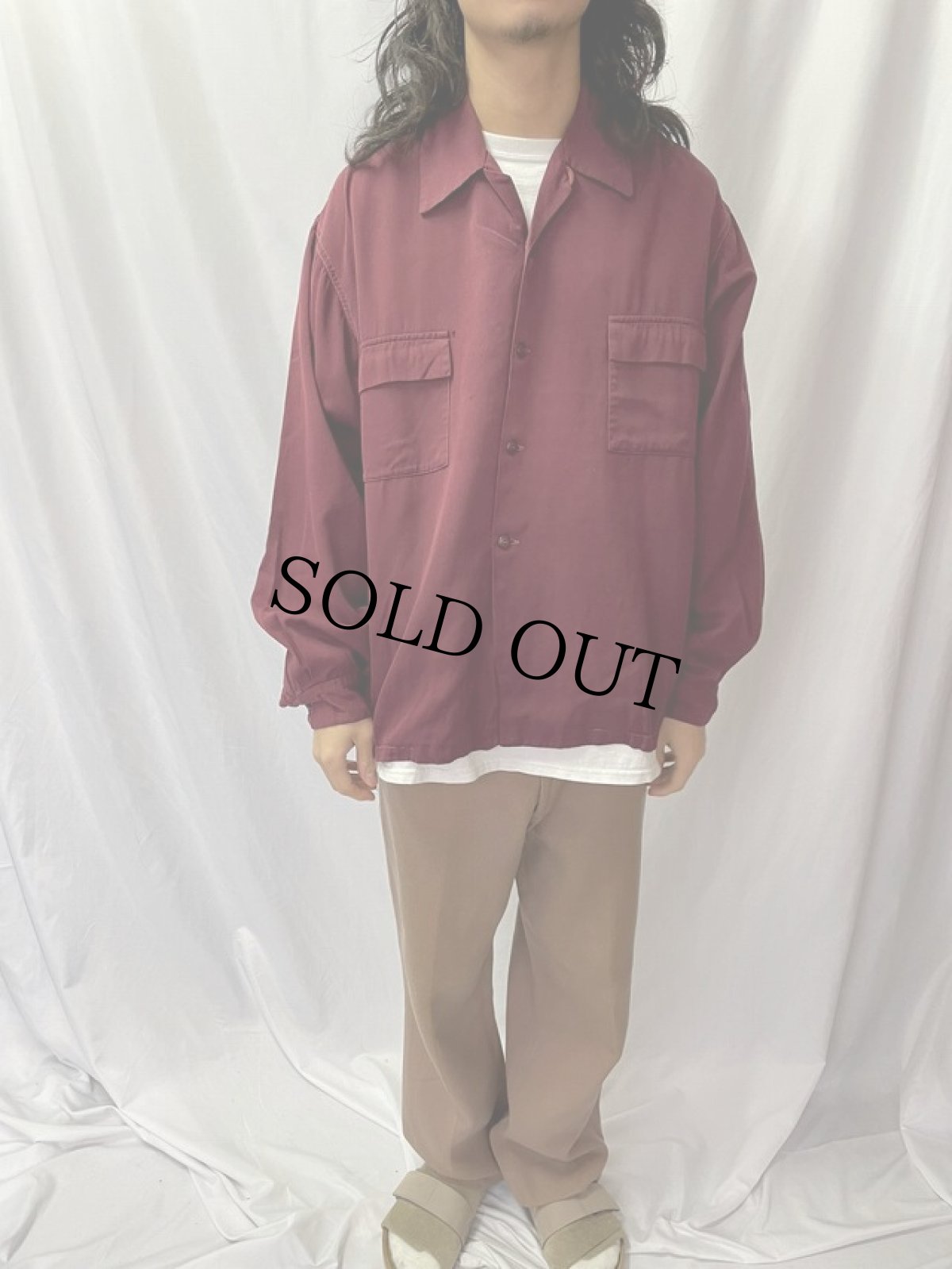 画像2: 50's Gaylord USA製 レーヨン×ウールギャバジン オープンカラーシャツ XL (2)