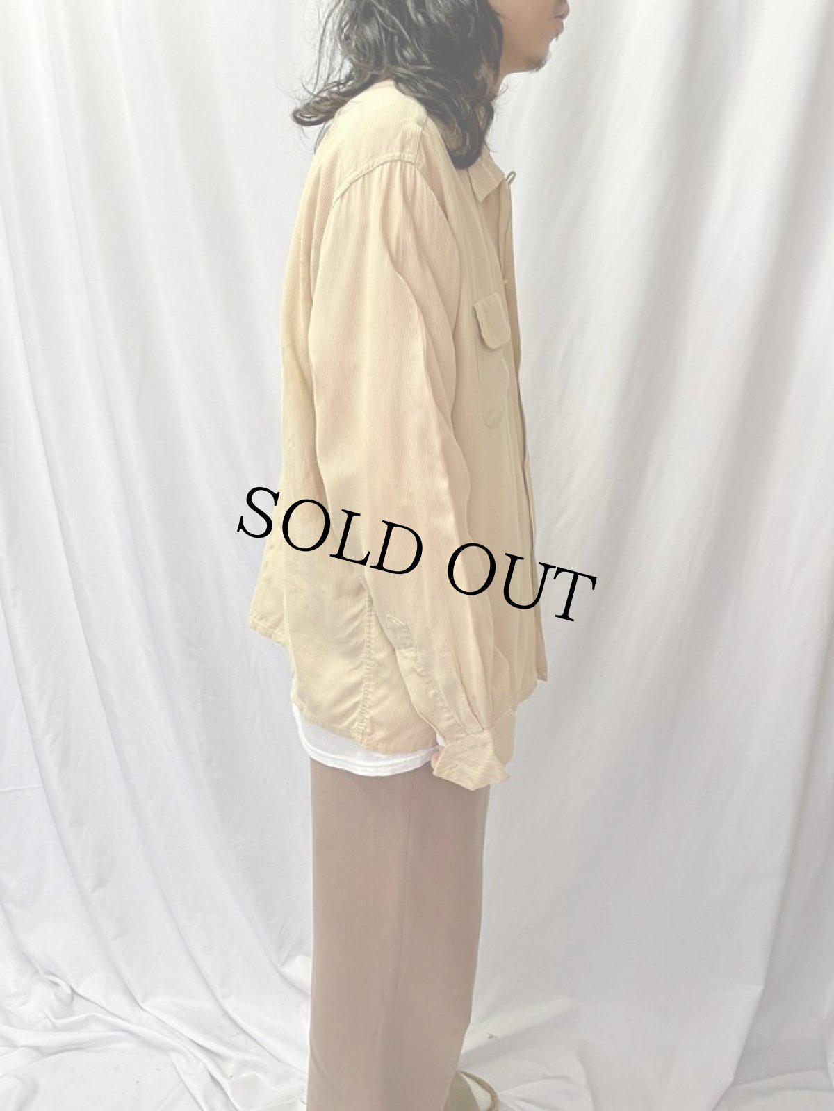 画像3: 50's Belmont ストライプ柄織り レーヨンオープンカラーシャツ XL (3)