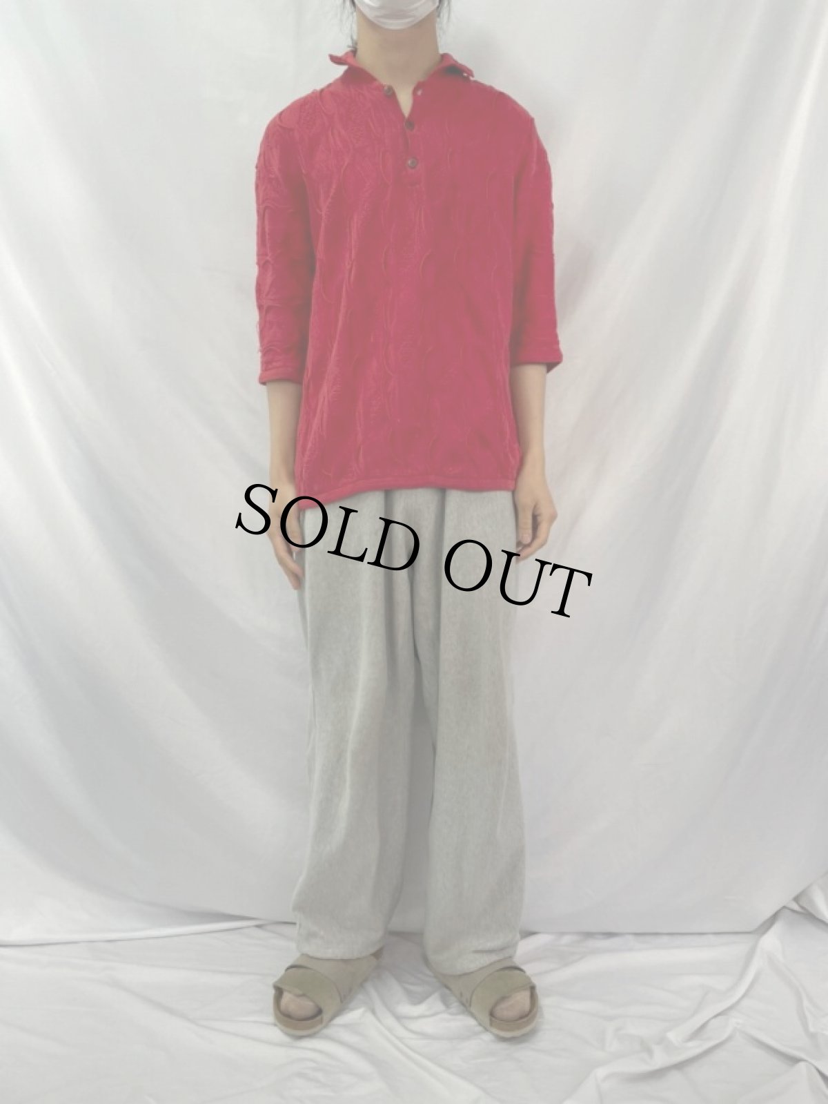 画像2: COOGI AUSTRALIA製 3D柄織 コットンニットポロシャツ XL (2)