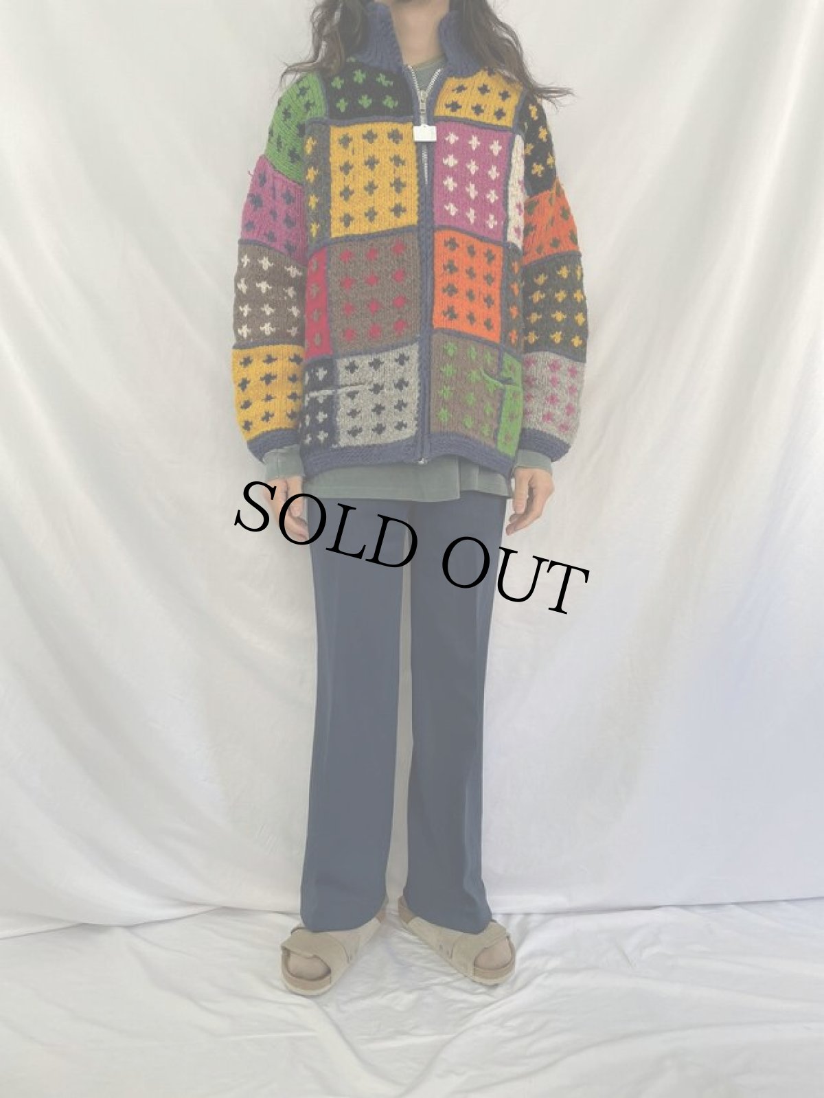 画像2: ECUADOR製 マルチカラー 襟付きウールニットジャケット (2)