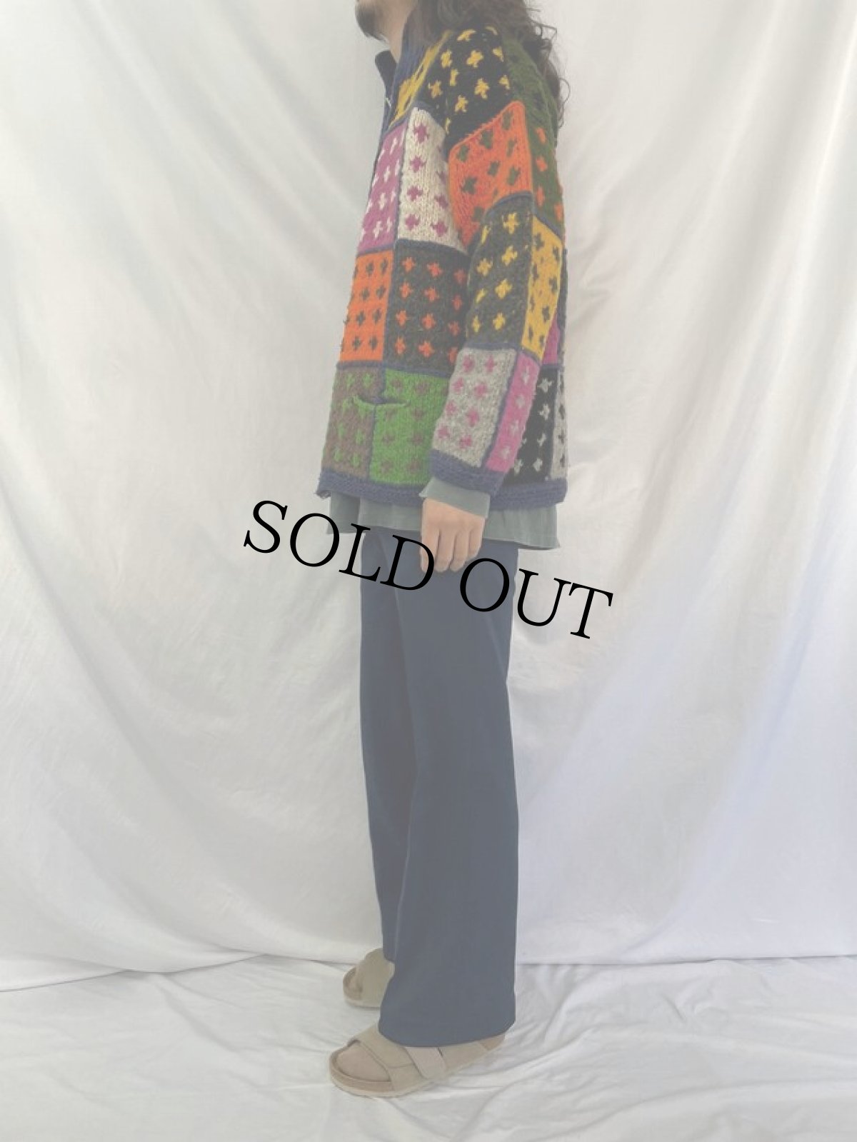 画像3: ECUADOR製 マルチカラー 襟付きウールニットジャケット (3)