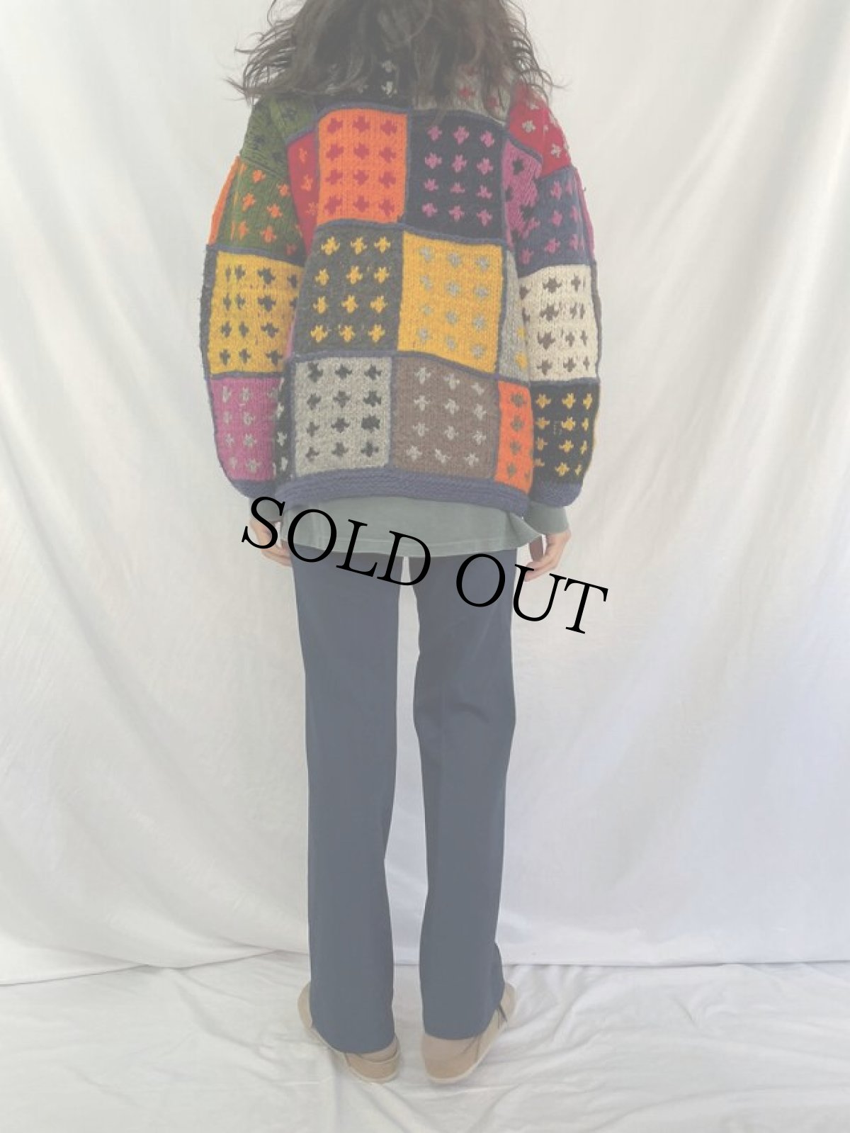 画像4: ECUADOR製 マルチカラー 襟付きウールニットジャケット (4)