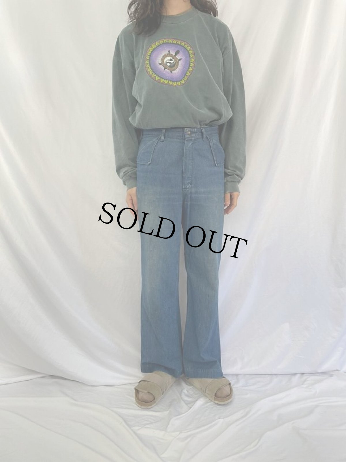 画像2: 60〜70's STOREBRAND デニムフレアパンツ W31 (2)