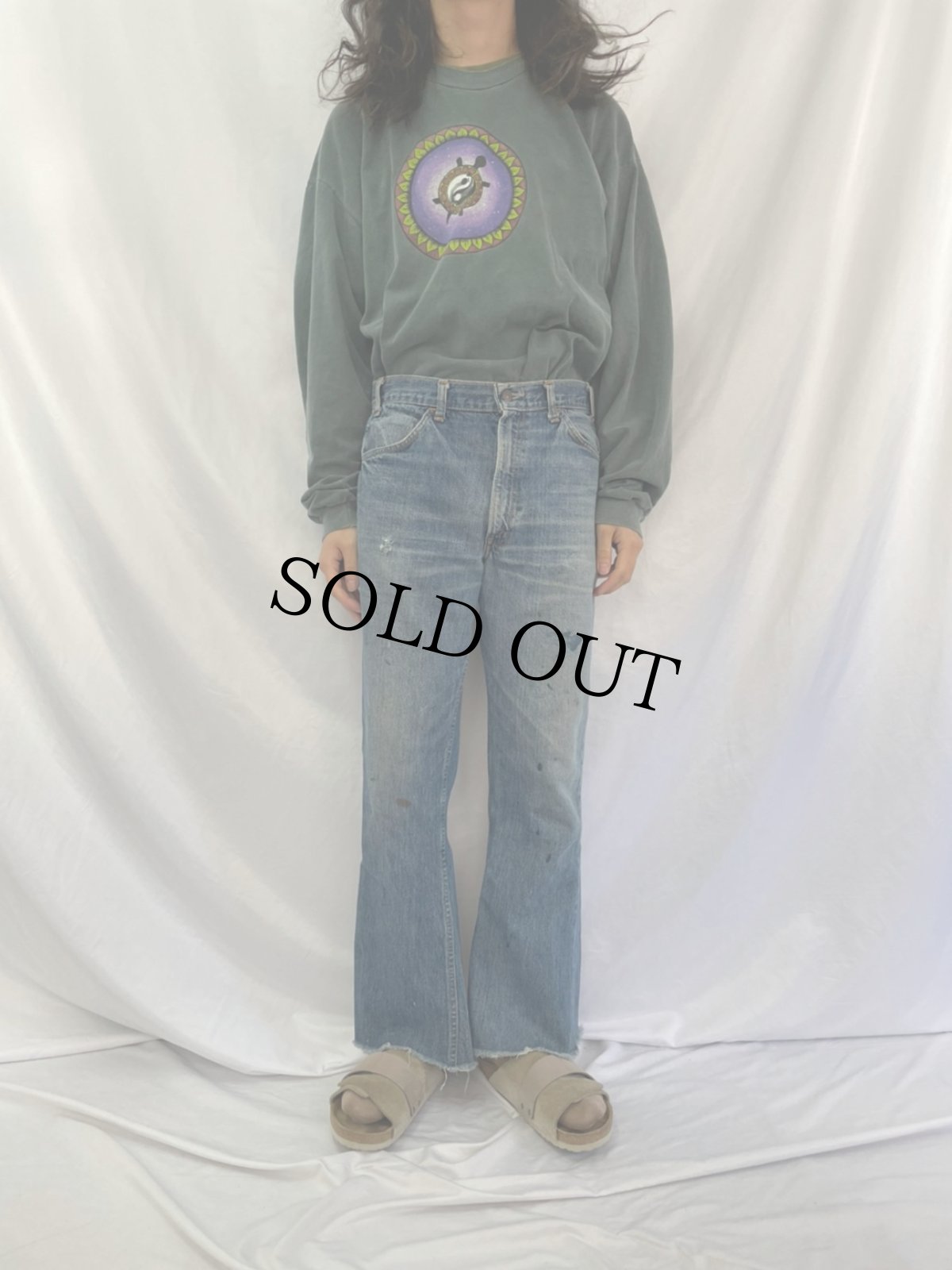 画像3: 70's LEVI'S 646 BIGE ベルボトムデニムパンツ W35 (3)