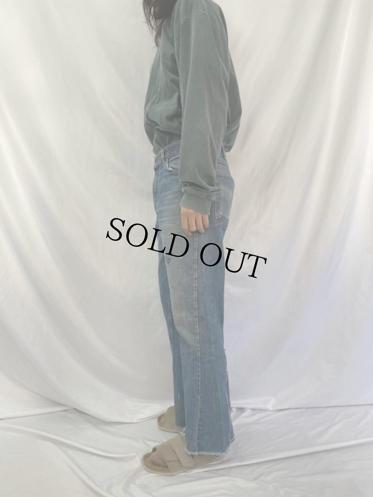 画像4: 70's LEVI'S 646 BIGE ベルボトムデニムパンツ W35 (4)