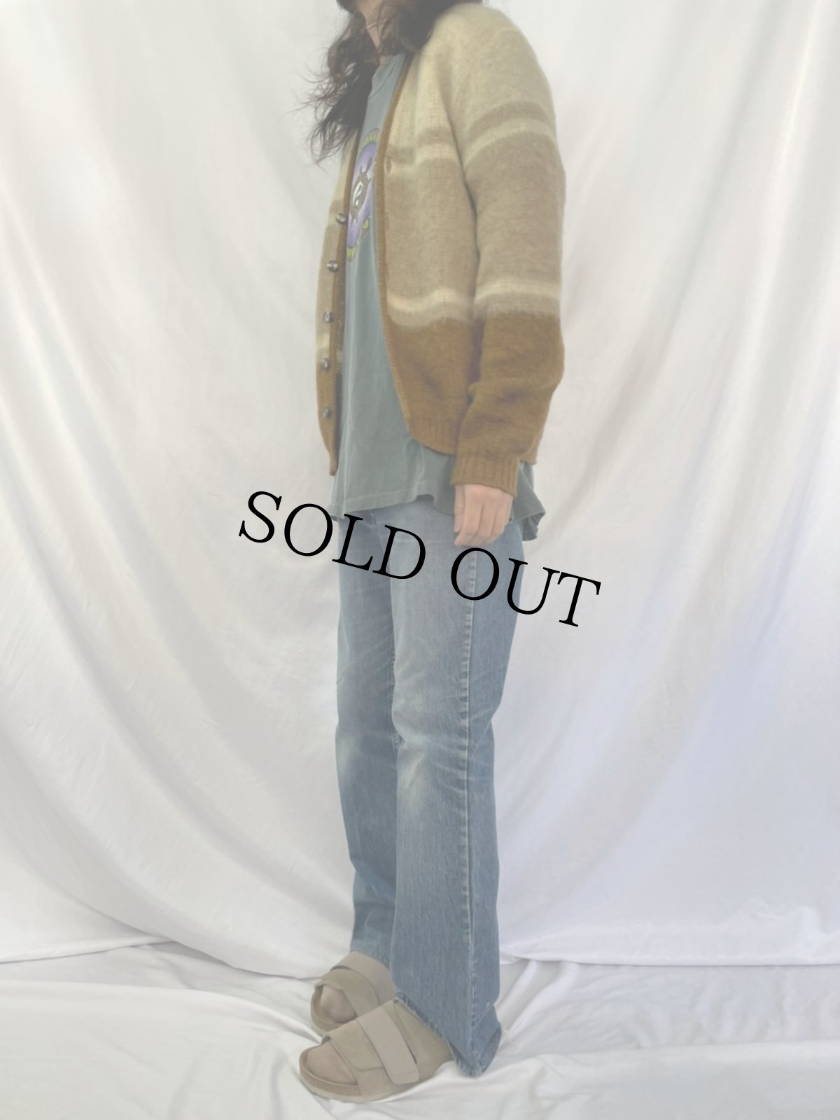 画像3: 60's Man Crest グラデーションボーダー柄 モヘアシャギーニットカーディガン M (3)