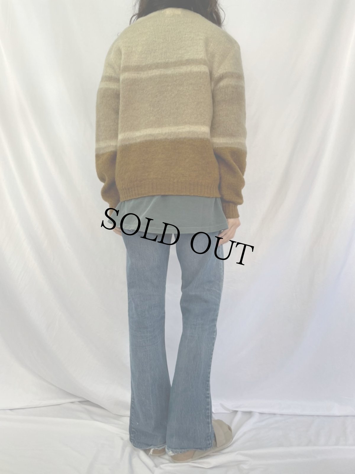 画像4: 60's Man Crest グラデーションボーダー柄 モヘアシャギーニットカーディガン M (4)