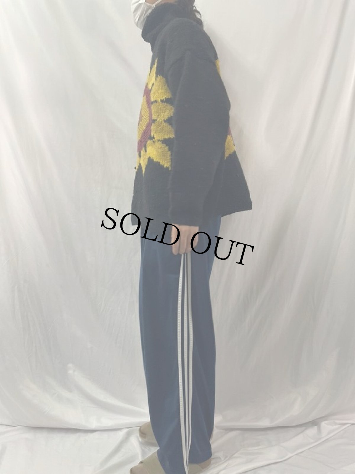 画像3: 花柄編み ハイネック ウールニットセーター (3)