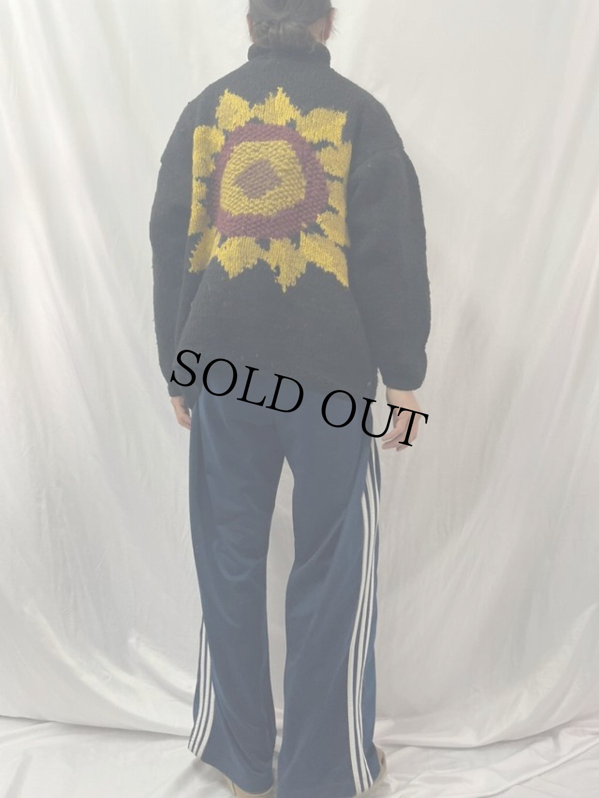 画像4: 花柄編み ハイネック ウールニットセーター (4)