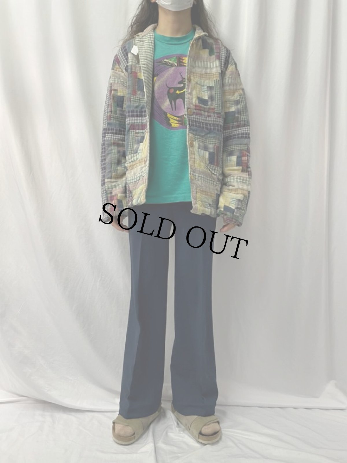 画像2: クレイジーパターン チェック柄 パッチワークカバーオール (2)