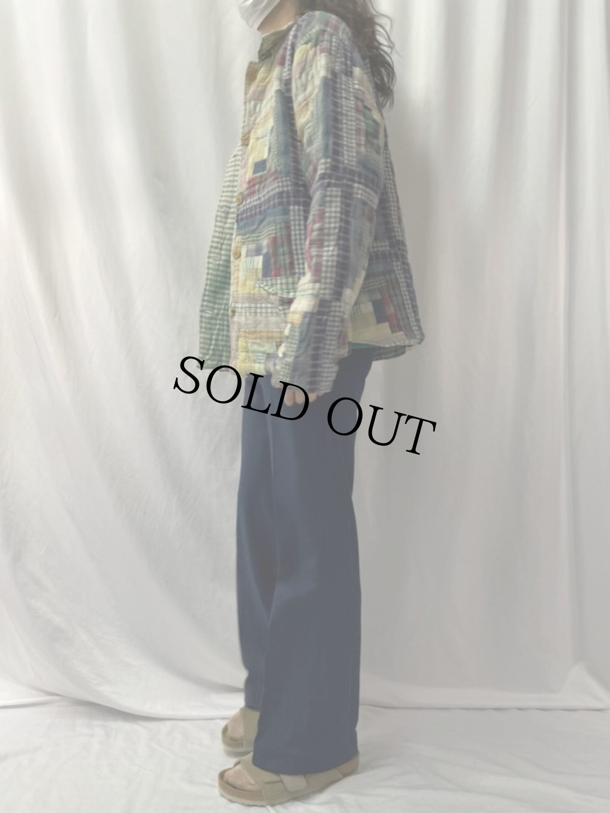 画像3: クレイジーパターン チェック柄 パッチワークカバーオール (3)