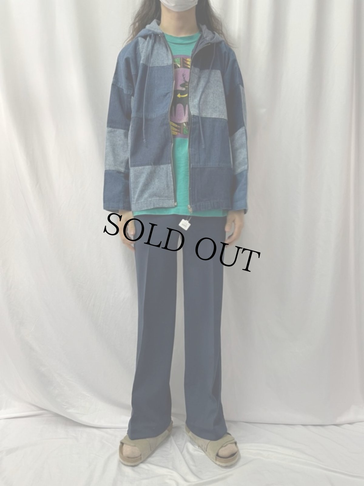 画像2: 90's デニムパッチワーク ジップパーカー (2)