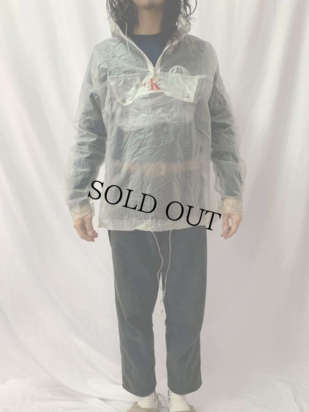 画像2: CK Calvin Klein ロゴプリント PVC クリアアノラックパーカー (2)