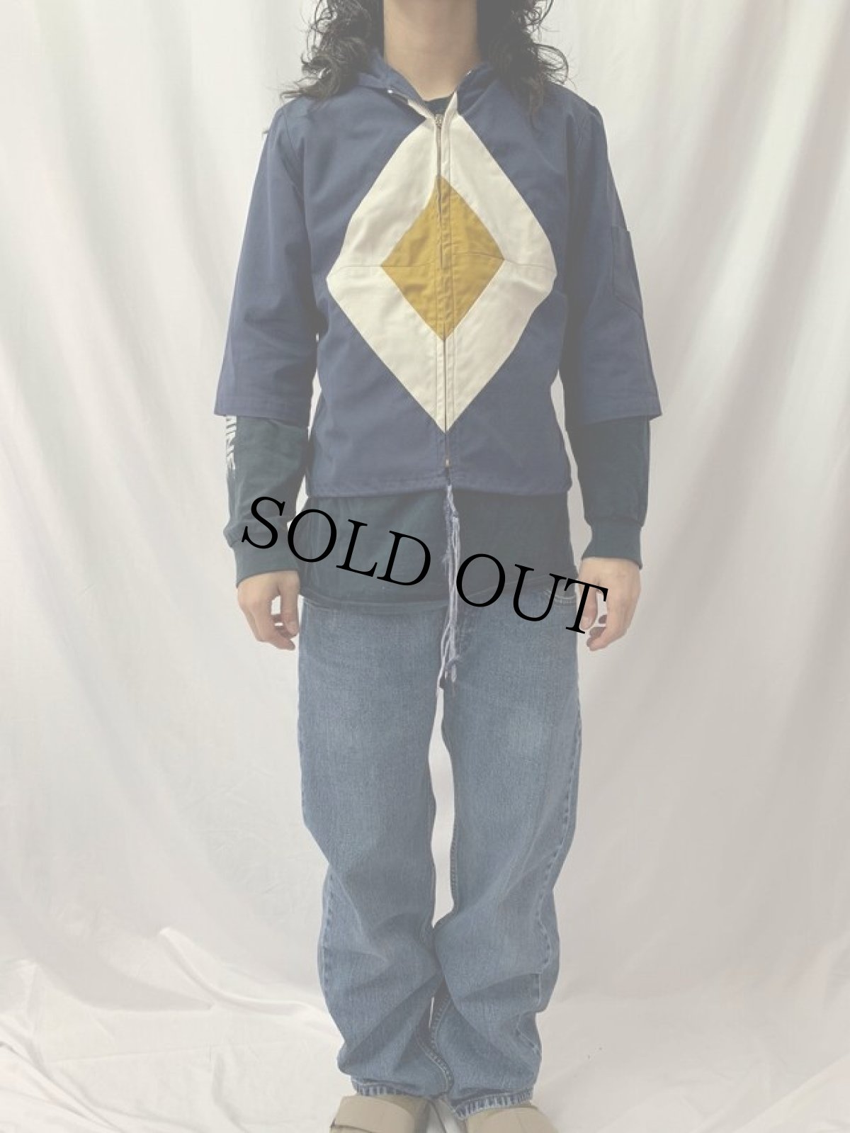 画像2: 70〜80's ダイヤパッチワーク ジップパーカー (2)