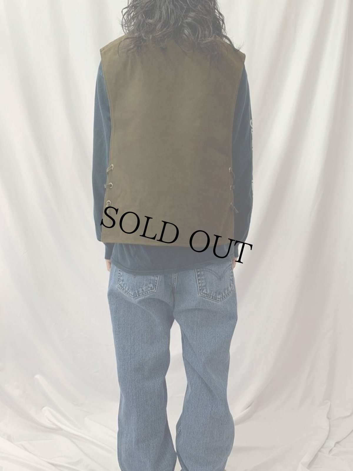 画像4: 60〜70's サイドレースアップ Vネック ヌバックベスト Small (4)