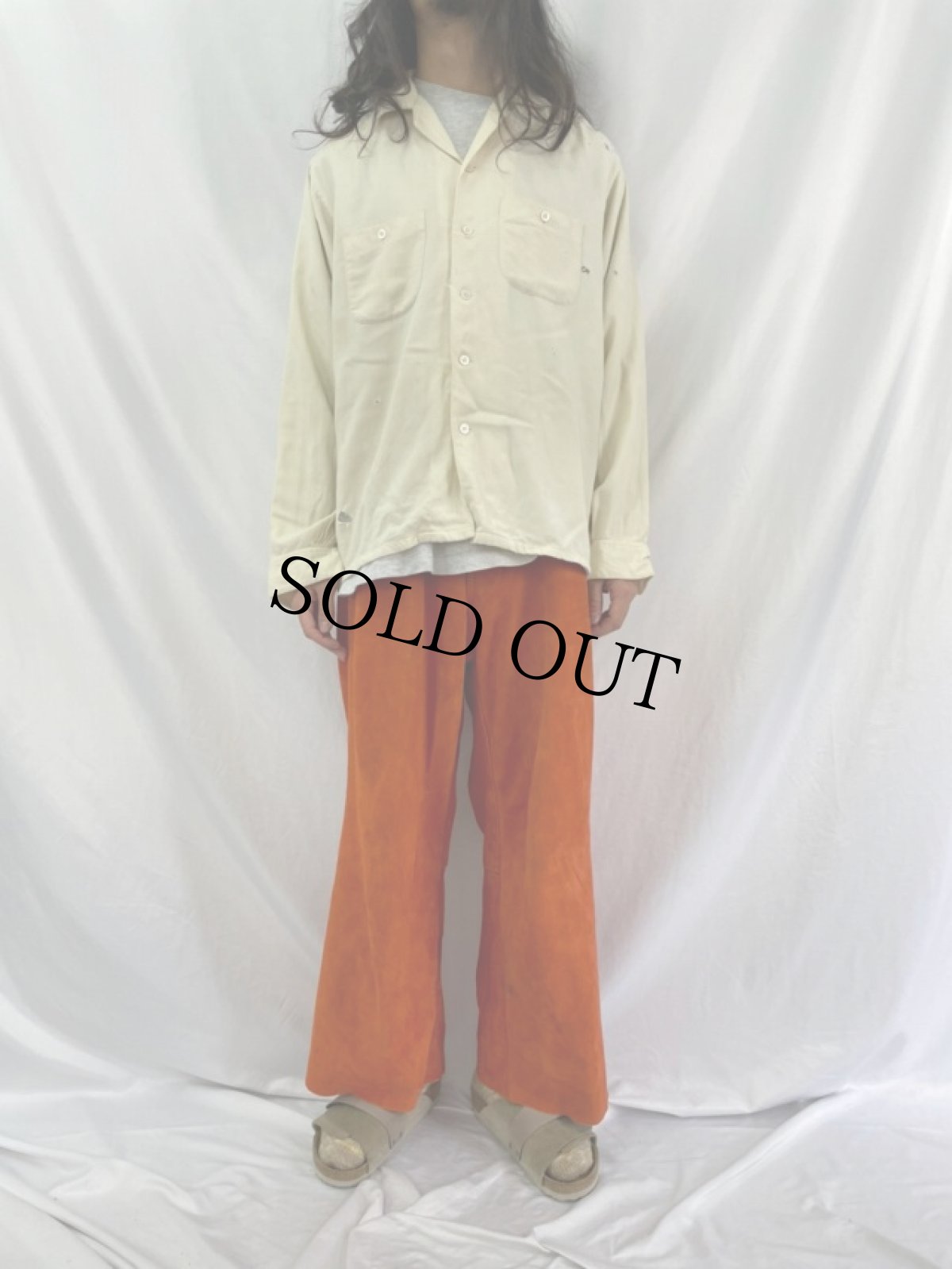 画像2: 50's Manhattan "Golden Needle" ハンドステッチ オープンカラー ウールフランネルシャツ L (2)