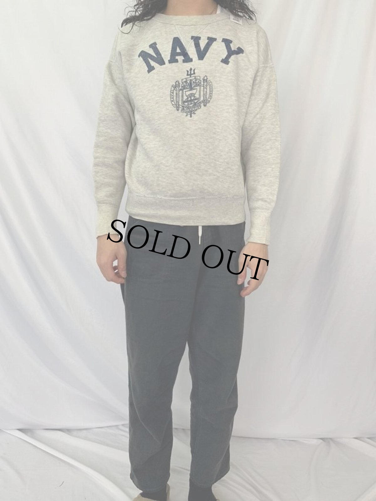 画像3: 50's "U.S.NAVY" 前V フロッキープリントスウェット (3)