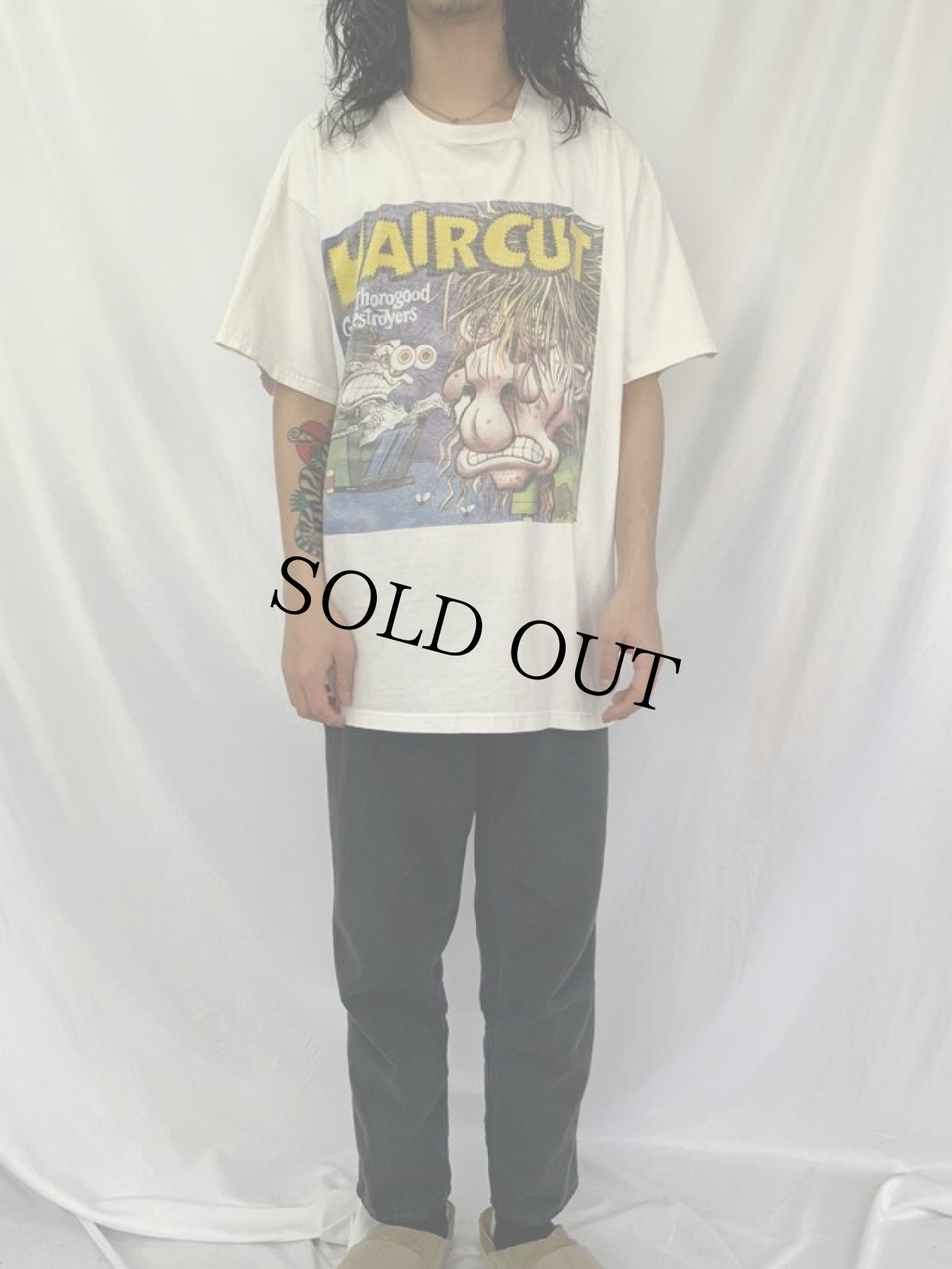 画像2: 90's George Thorogood & the Destroyers "Haircut" Peter Baggeイラスト ブルースロックバンドアルバムTシャツ XL (2)