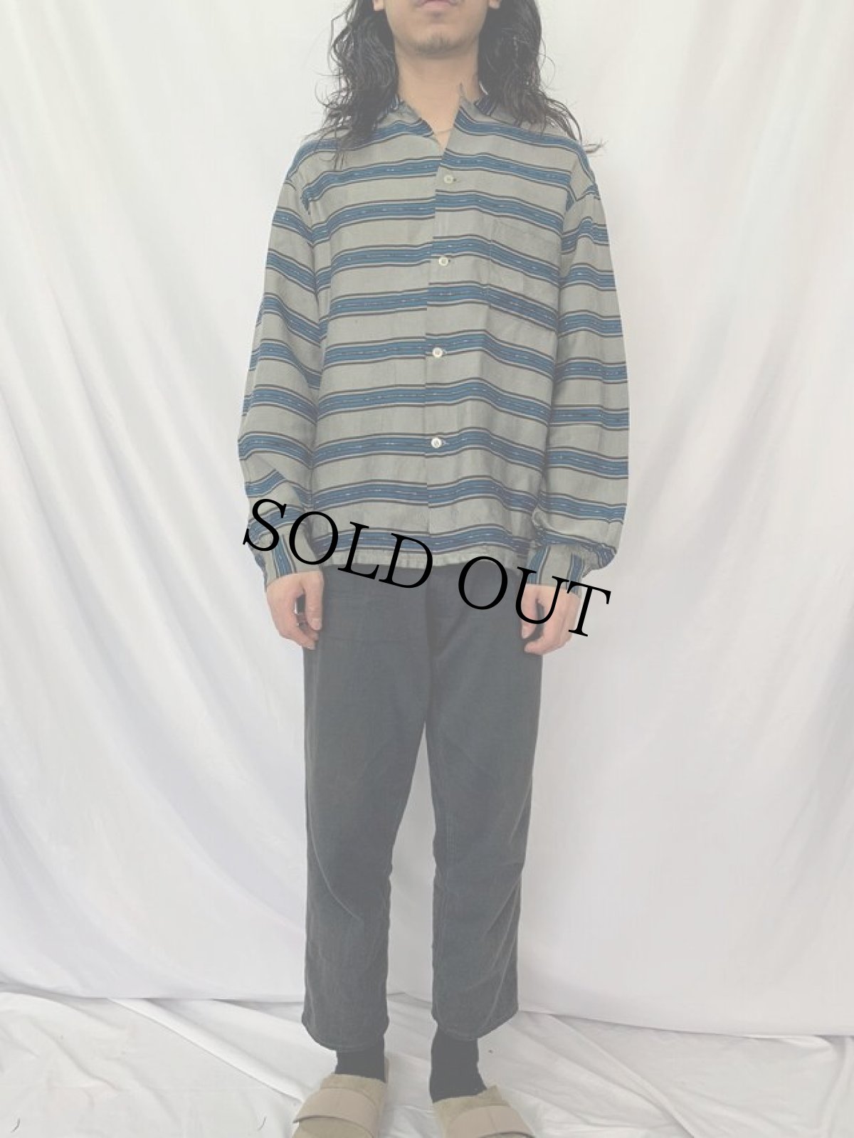 画像2: 50〜60's PENNY'S TOWNCRAFT ボーダー柄 オープンカラーレーヨンシャツ M (2)