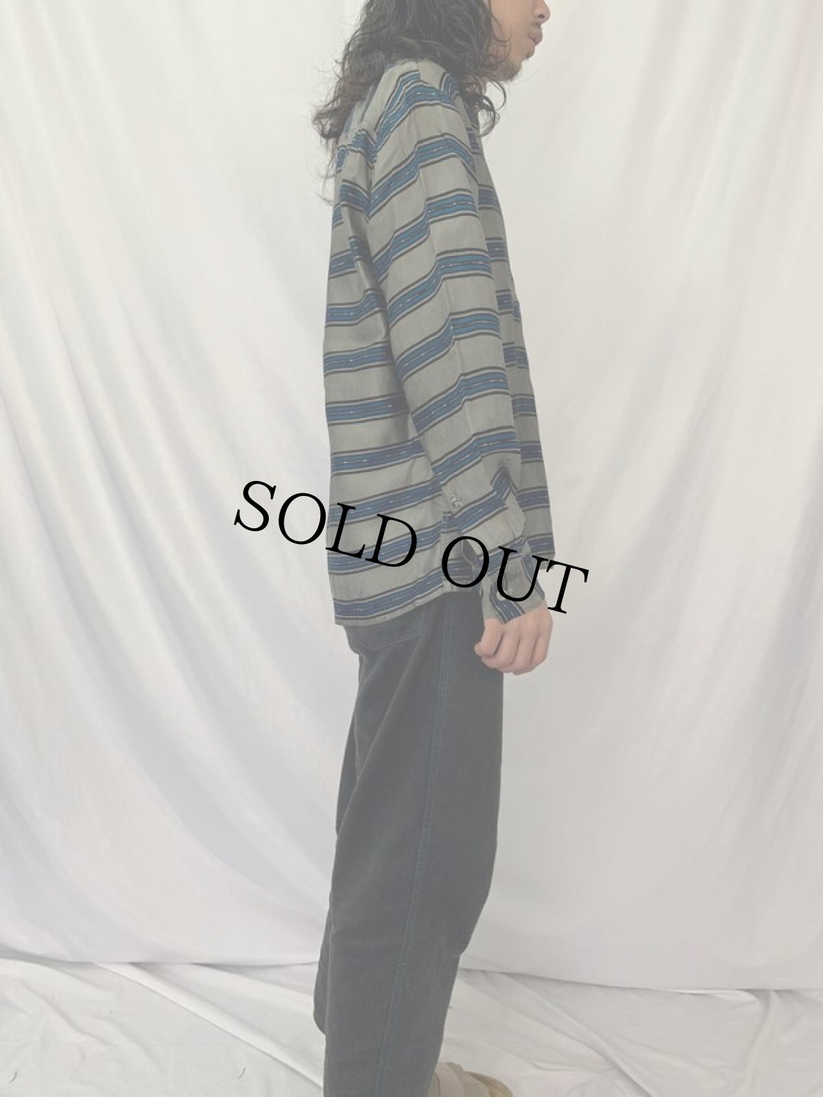 画像3: 50〜60's PENNY'S TOWNCRAFT ボーダー柄 オープンカラーレーヨンシャツ M (3)