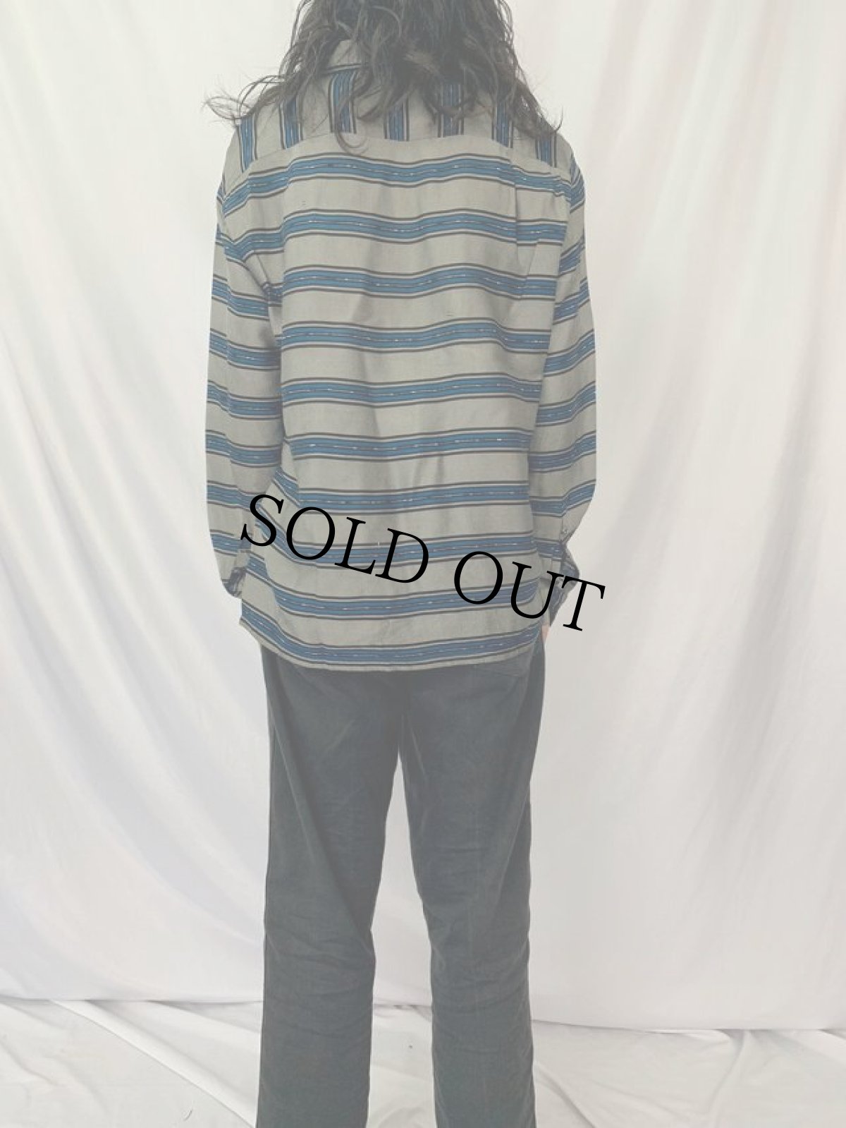 画像4: 50〜60's PENNY'S TOWNCRAFT ボーダー柄 オープンカラーレーヨンシャツ M (4)