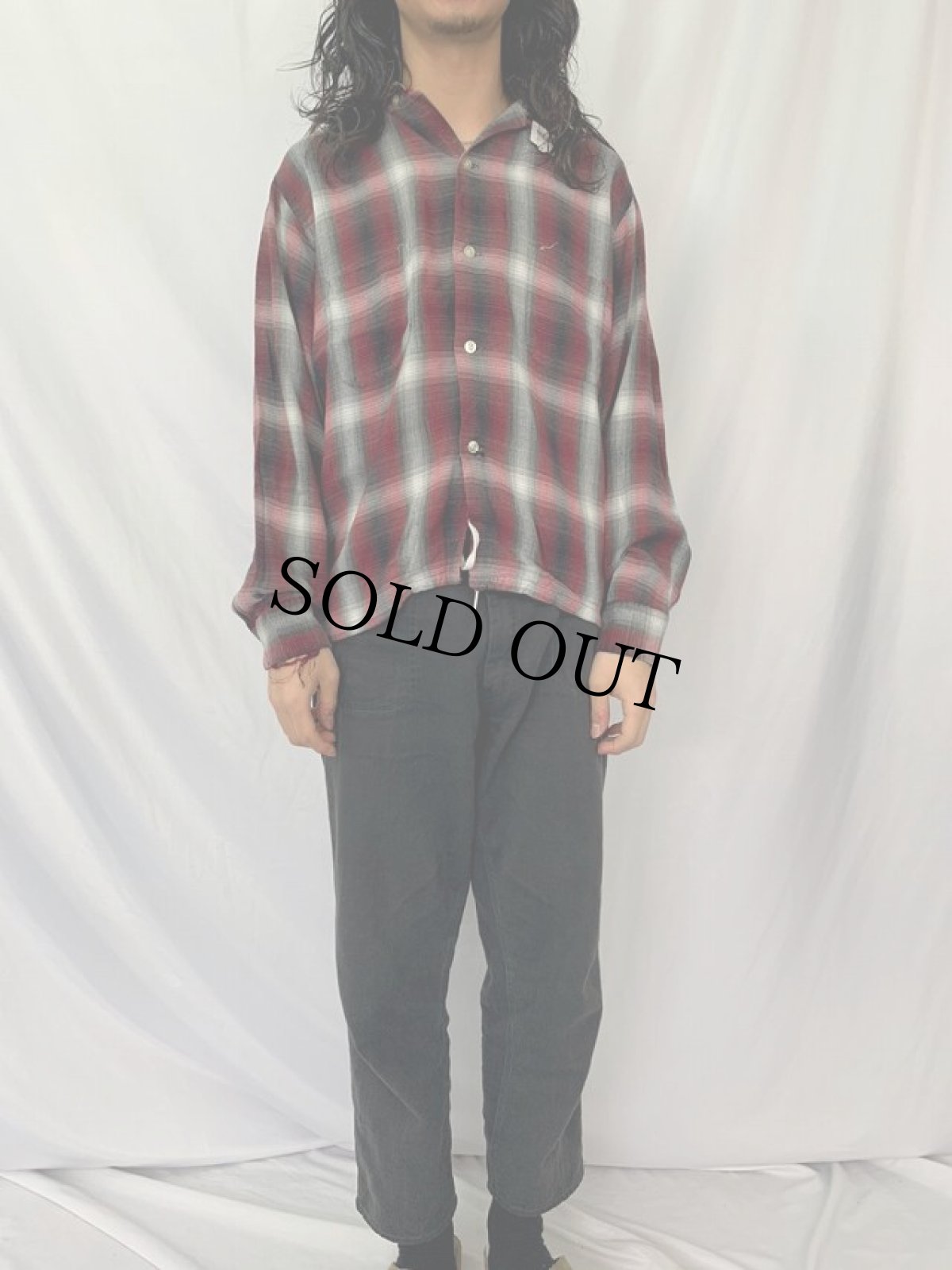 画像2: 60's PENNY'S TOWNCRAFT オンブレーチェック柄 オープンカラーレーヨンシャツ M (2)