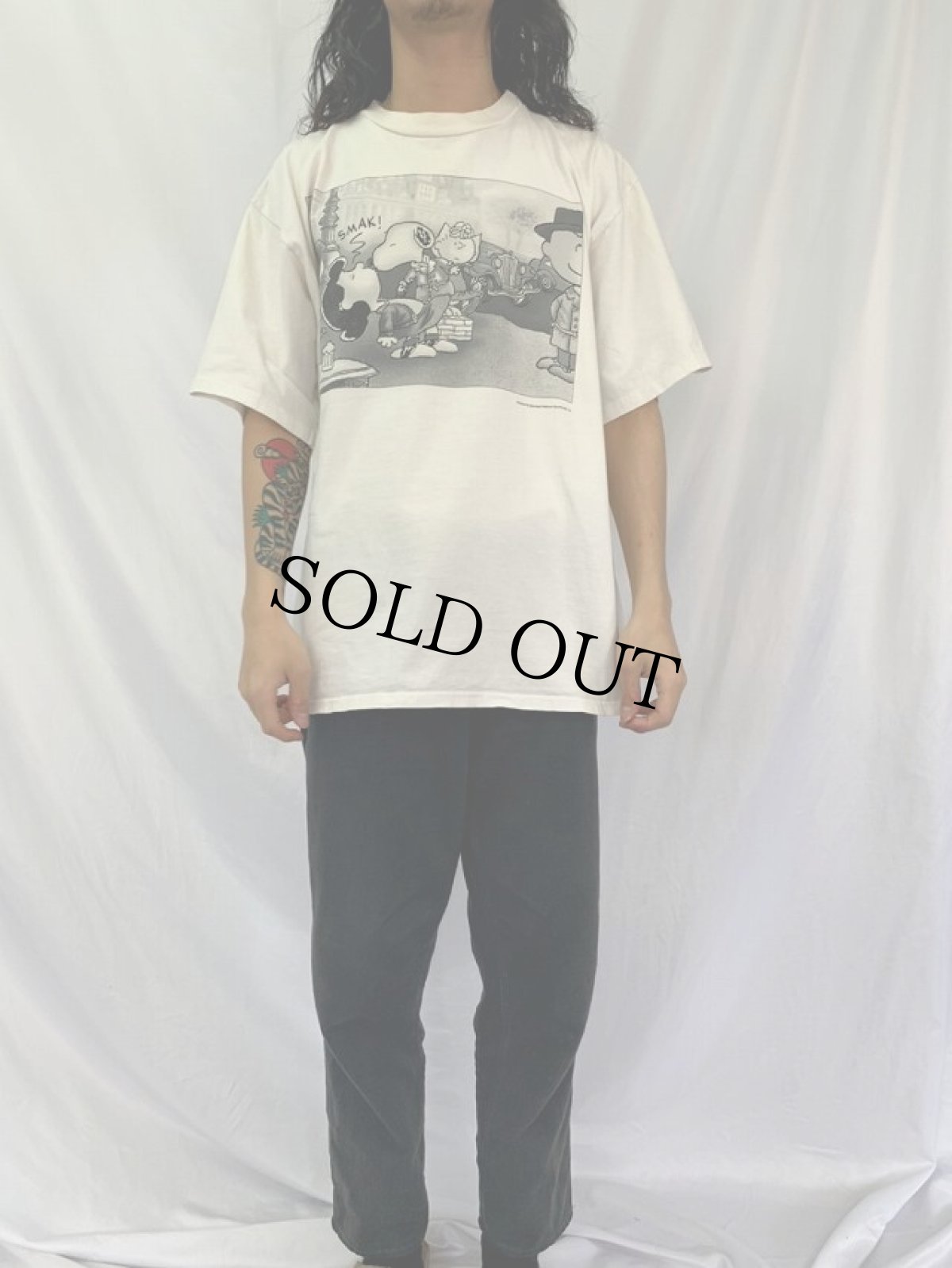 画像2: 90's SNOOPY USA製 "ロベール・ドアノー パリ市庁舎前のキス" キャラクターパロディプリントTシャツ XL (2)