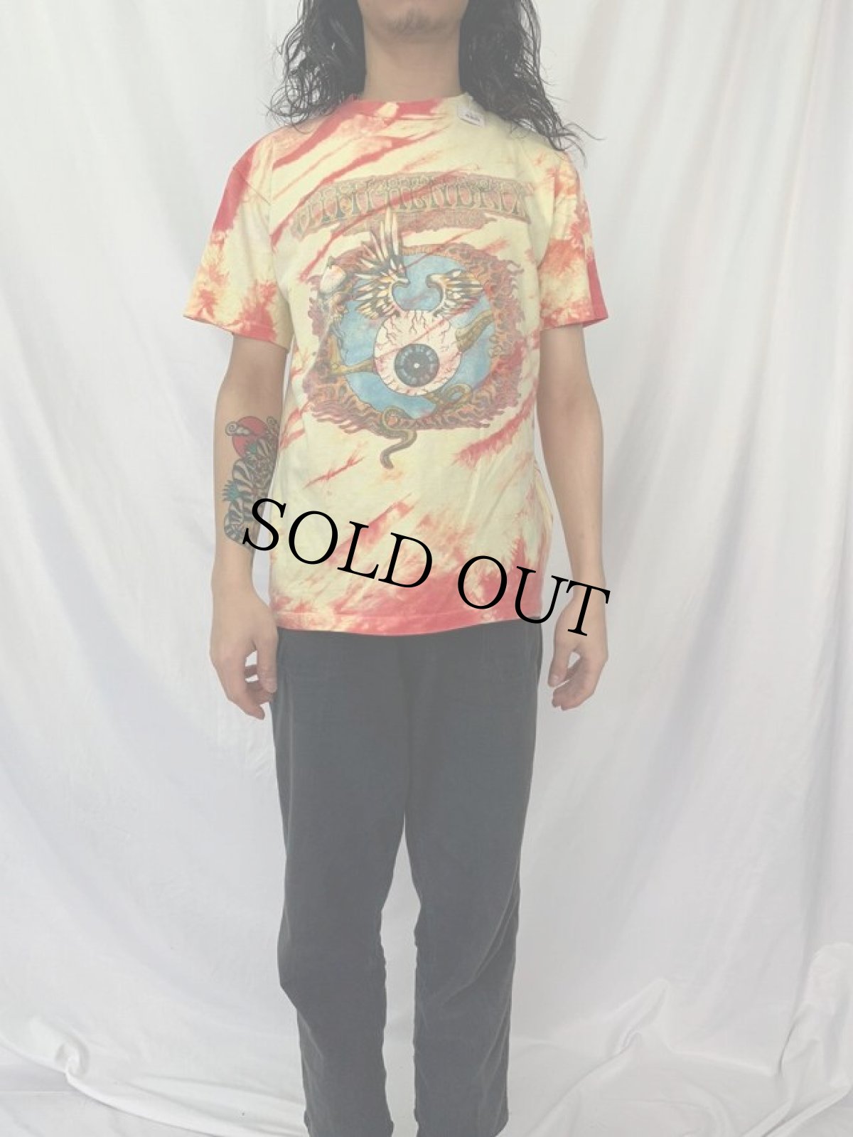 画像2: 80's Jimi Hendrix USA製 "flying eye ball" タイダイ染め ミュージシャンTシャツ L (2)