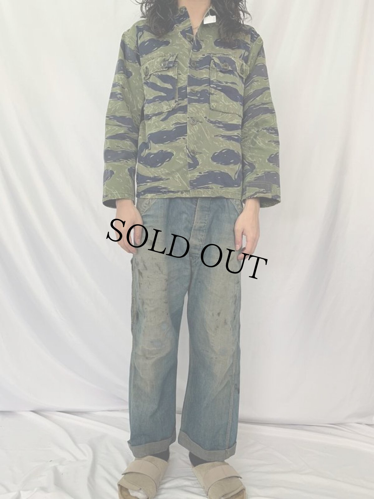 画像2: 30〜40's UNION MADE 針刺しシンチバック デニムパンツ W33 (2)