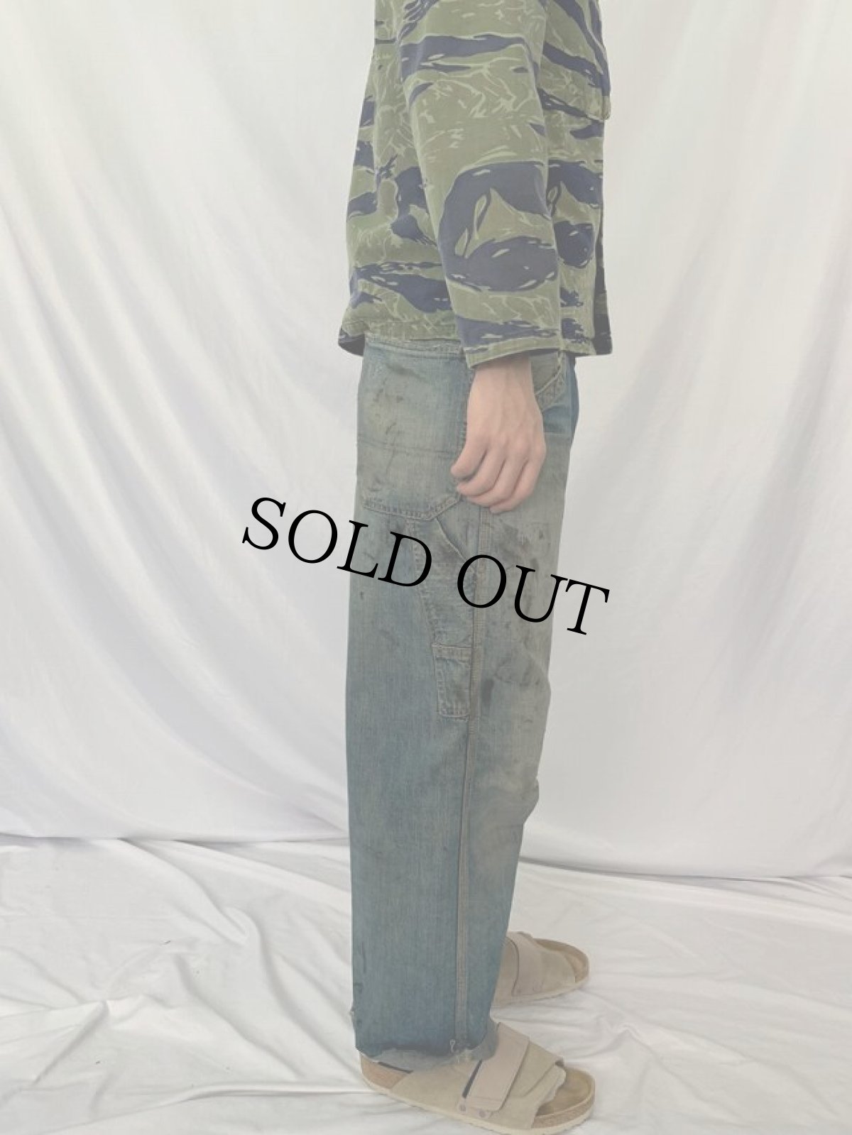 画像3: 30〜40's UNION MADE 針刺しシンチバック デニムパンツ W33 (3)