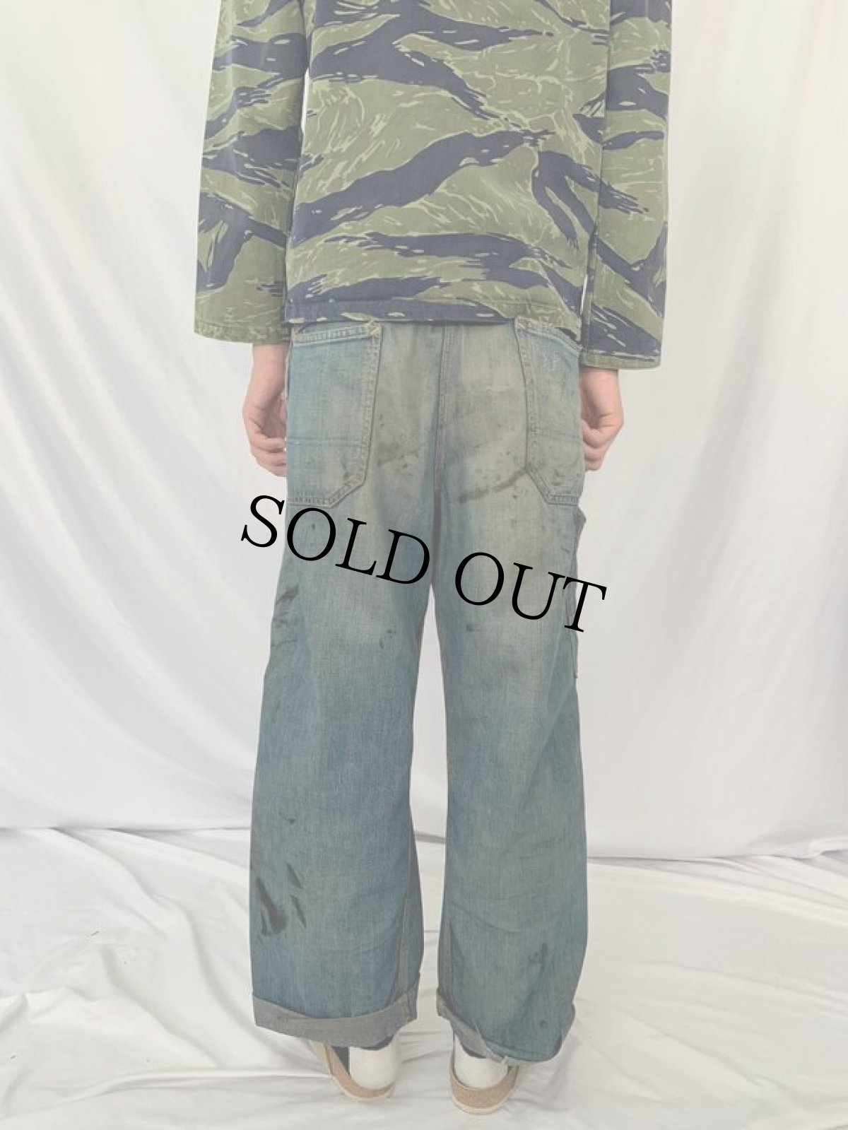 画像4: 30〜40's UNION MADE 針刺しシンチバック デニムパンツ W33 (4)