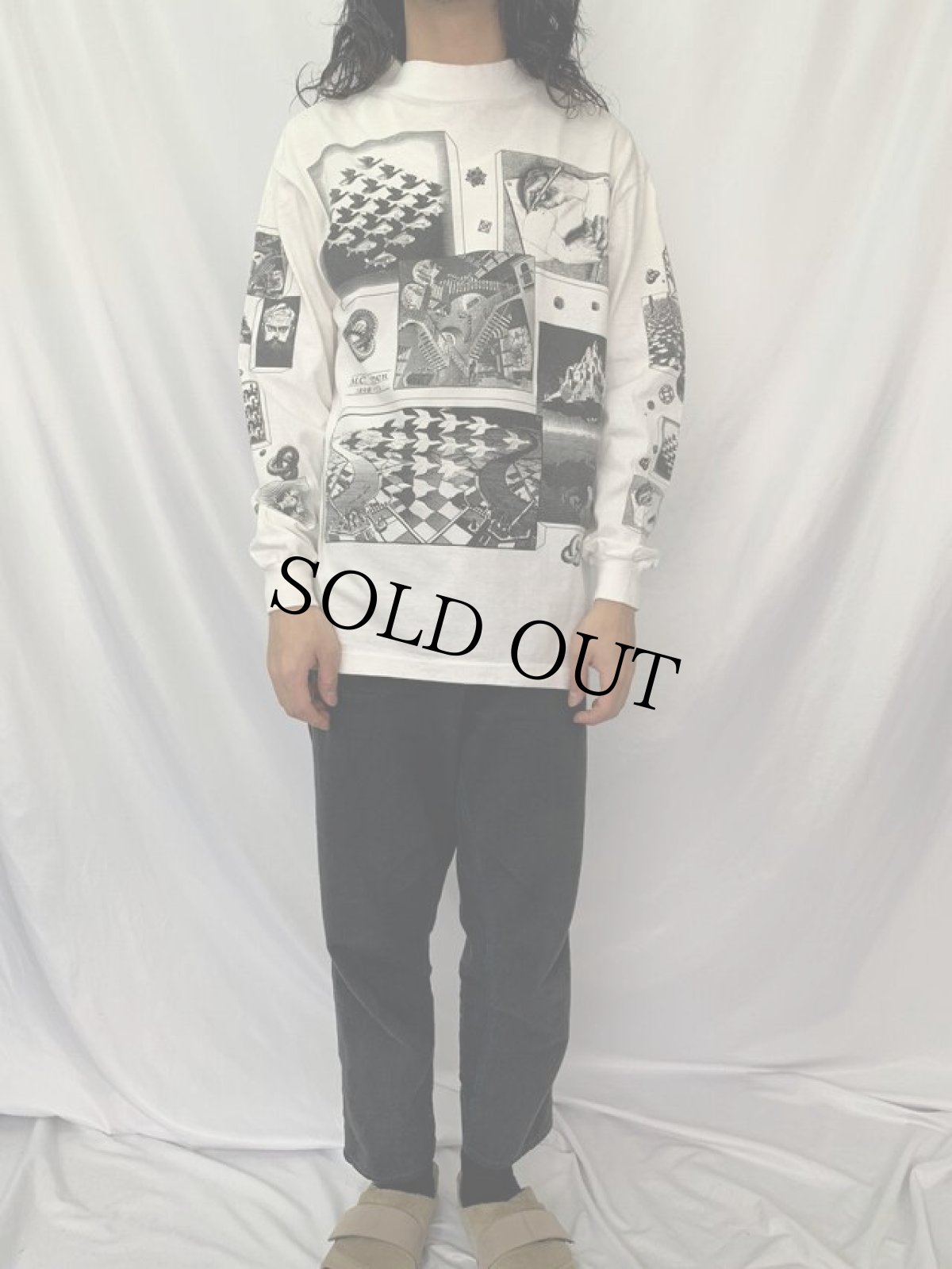 画像2: 90's M.C. Escher USA製 騙し絵アート マルチプリントロンT L (2)