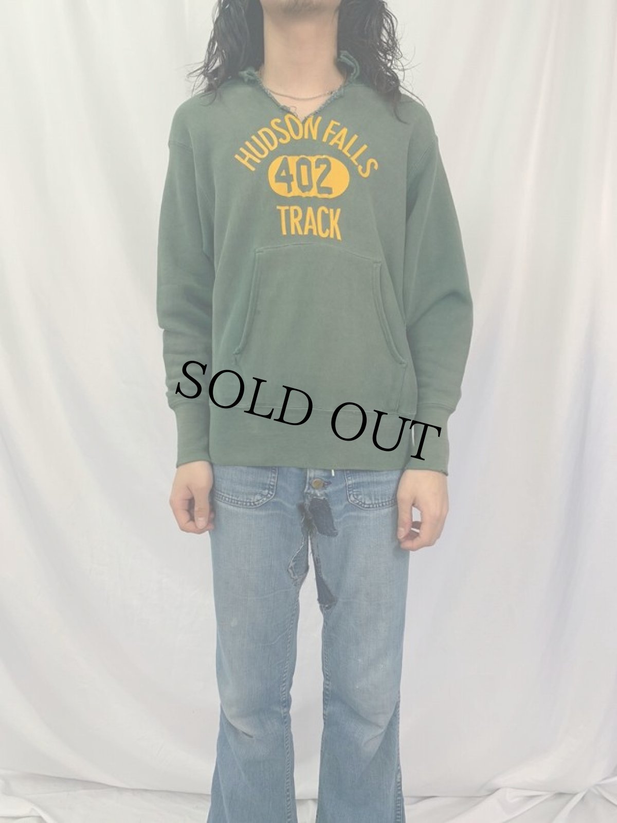 画像2: 70's Champion 青単色タグ REVERSE WEAVE USA製 "HUDSON FALLS TRACK" プリントスウェットフーディー S (2)