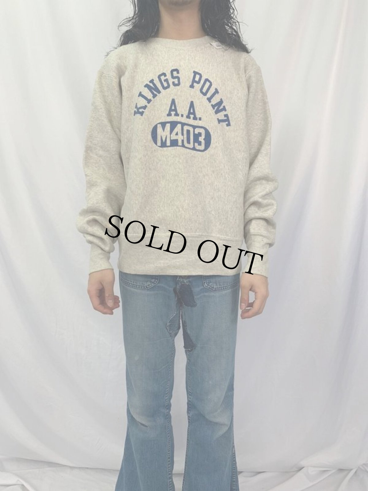 画像2: 60's Champion タタキタグ REVERSE WEAVE USA製 "KINGS POINT" 染み込みプリントスウェット M (2)