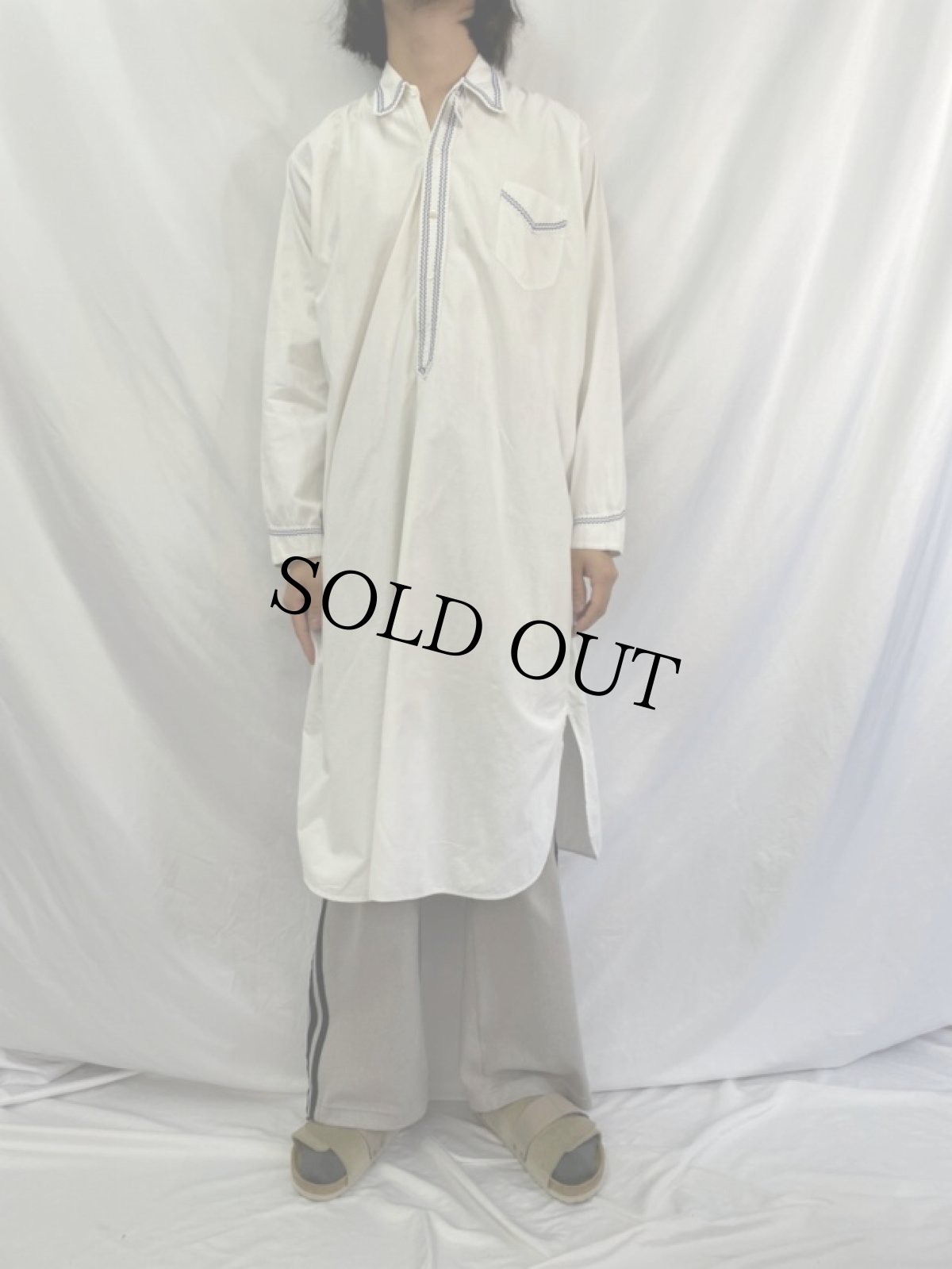 画像2: 40's EURO 刺繍デザイン グランパシャツ (2)