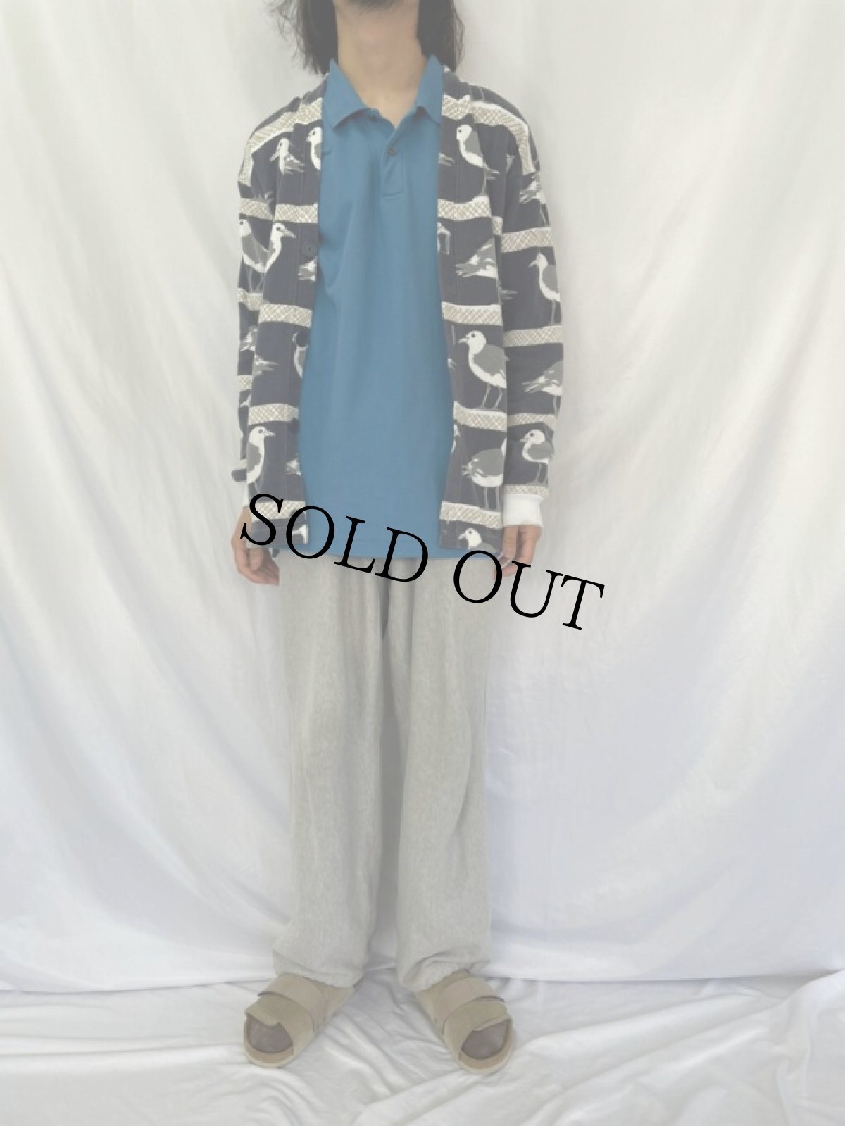 画像2: 90's MICHIGAN RAG USA製 鳥柄 スウェットカーディガン S/M (2)