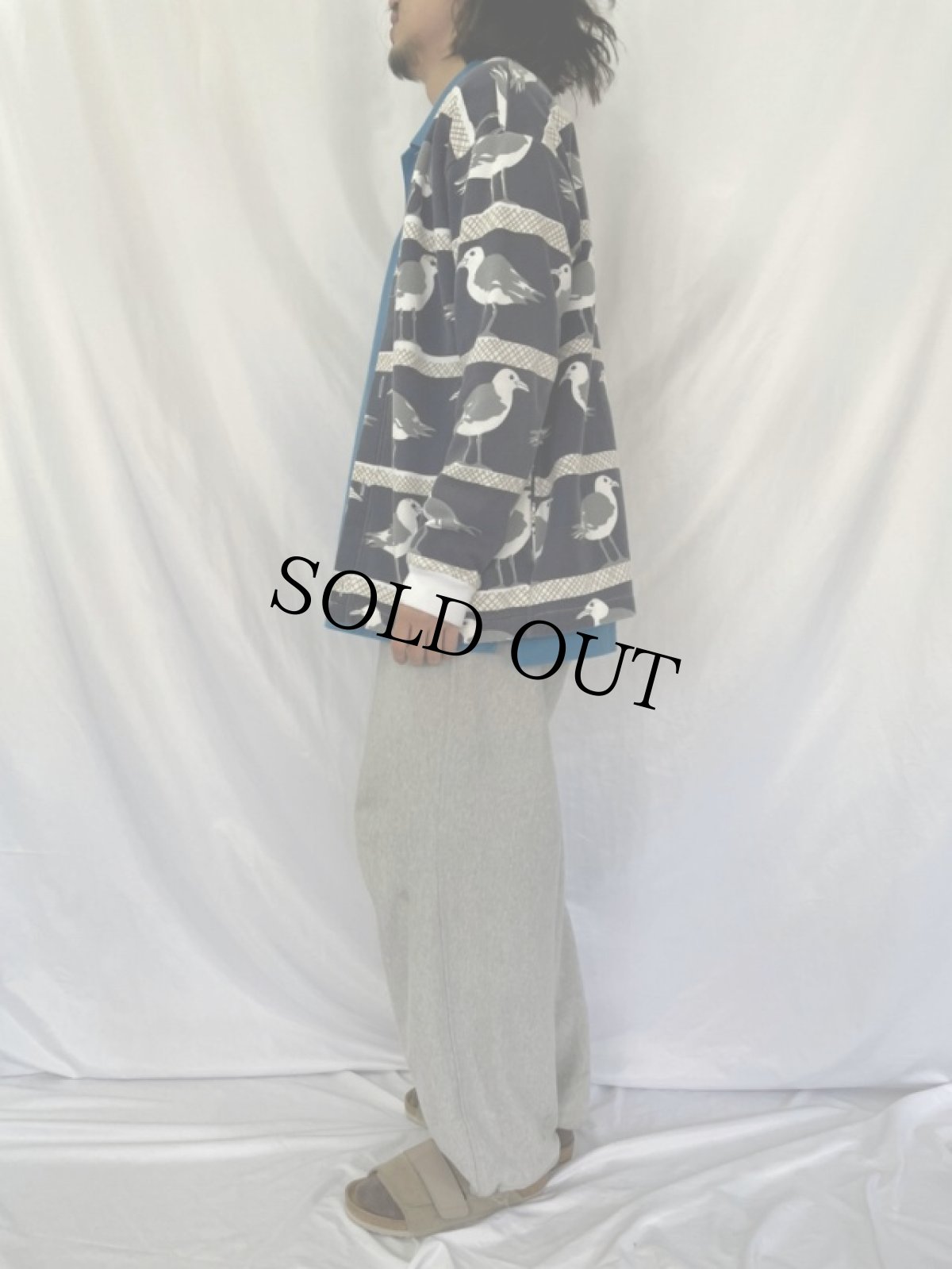 画像3: 90's MICHIGAN RAG USA製 鳥柄 スウェットカーディガン S/M (3)