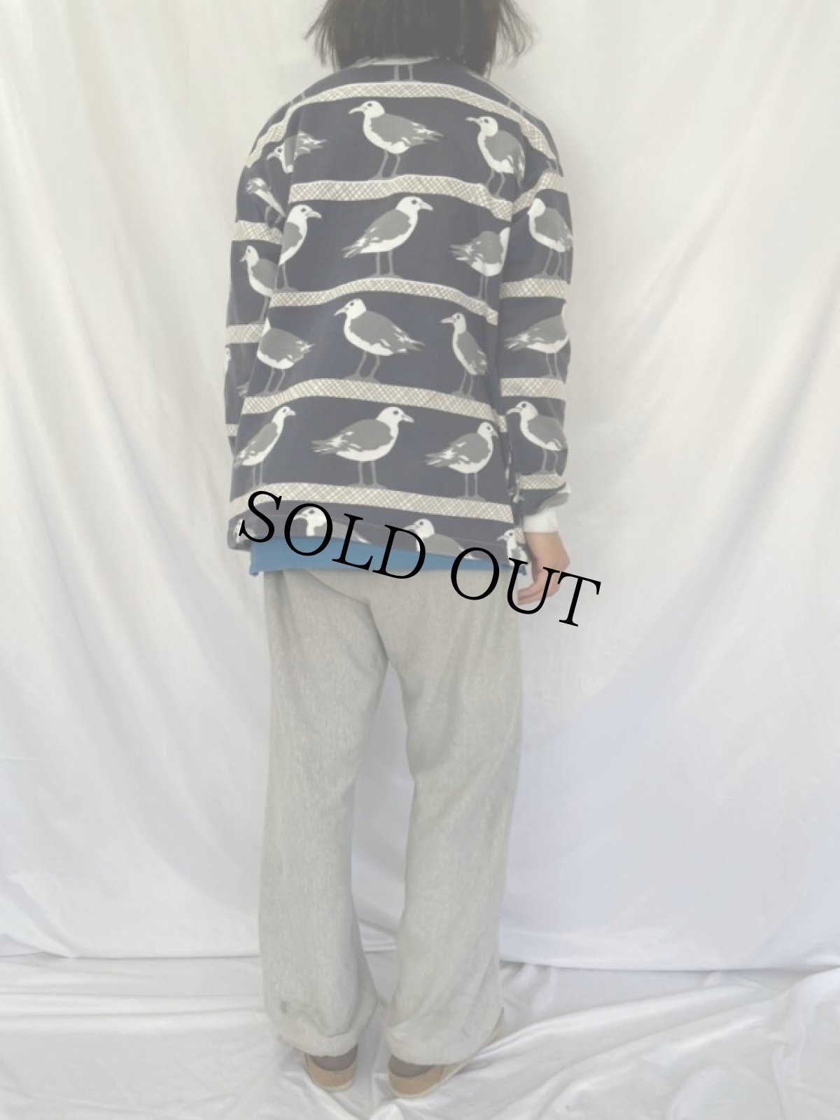 画像4: 90's MICHIGAN RAG USA製 鳥柄 スウェットカーディガン S/M (4)