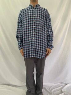 画像2: 90's Ralph Lauren "BIG SHIRT" チェック柄 リネンボタンダウンシャツ L (2)