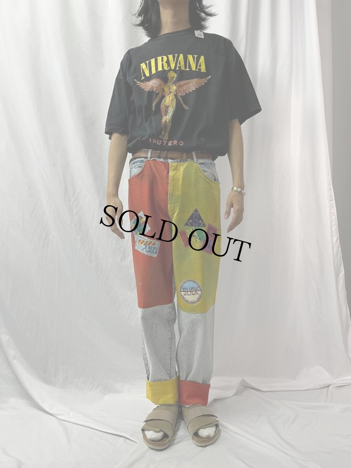 画像2: メッシュ切り替え デニムパンツ W34 (2)