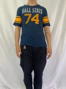 画像2: 70's Champion USA製 バータグ "BALL STATE74" フロッキープリントTシャツ LARGE (2)