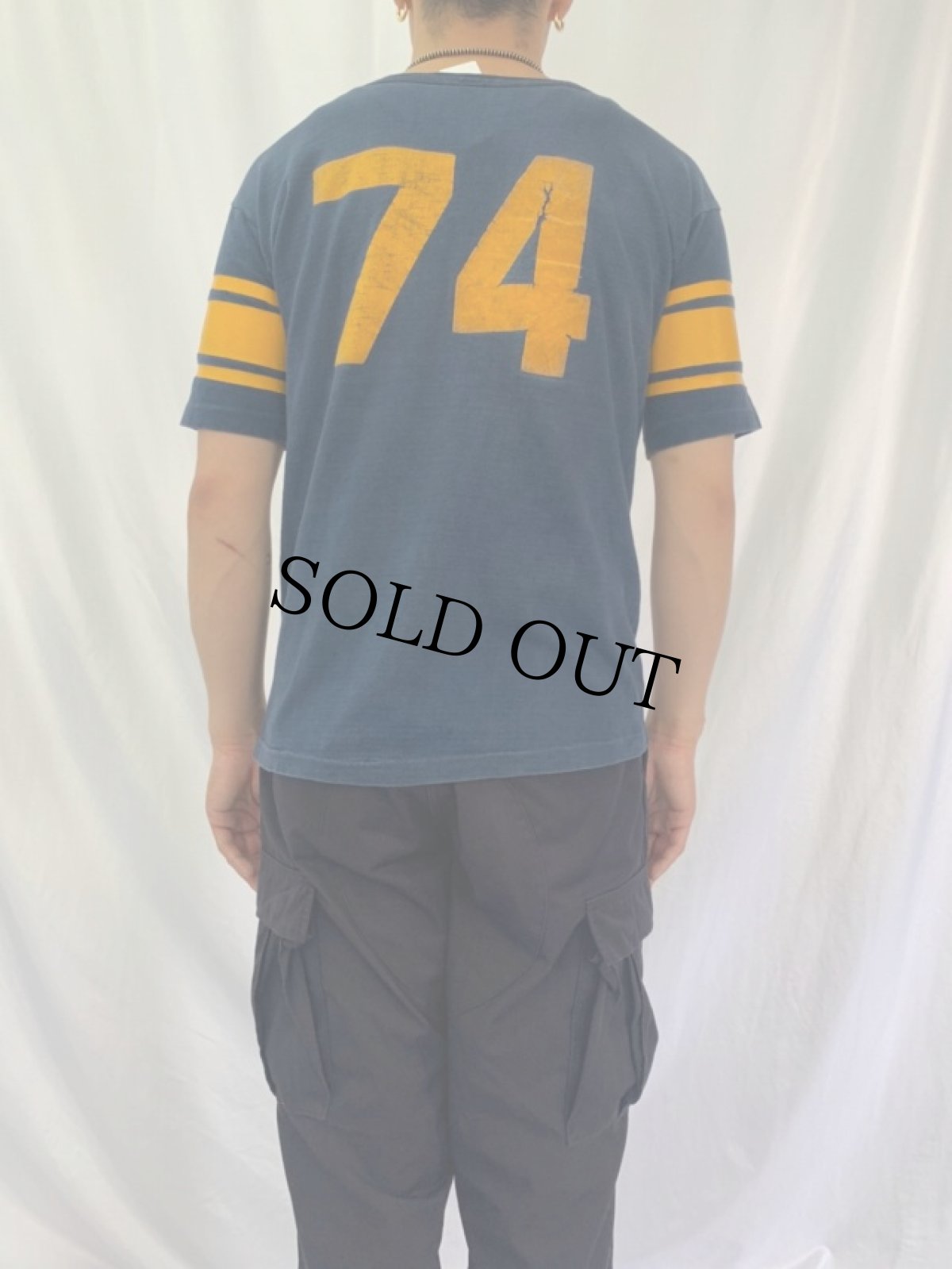 画像4: 70's Champion USA製 バータグ "BALL STATE74" フロッキープリントTシャツ LARGE (4)