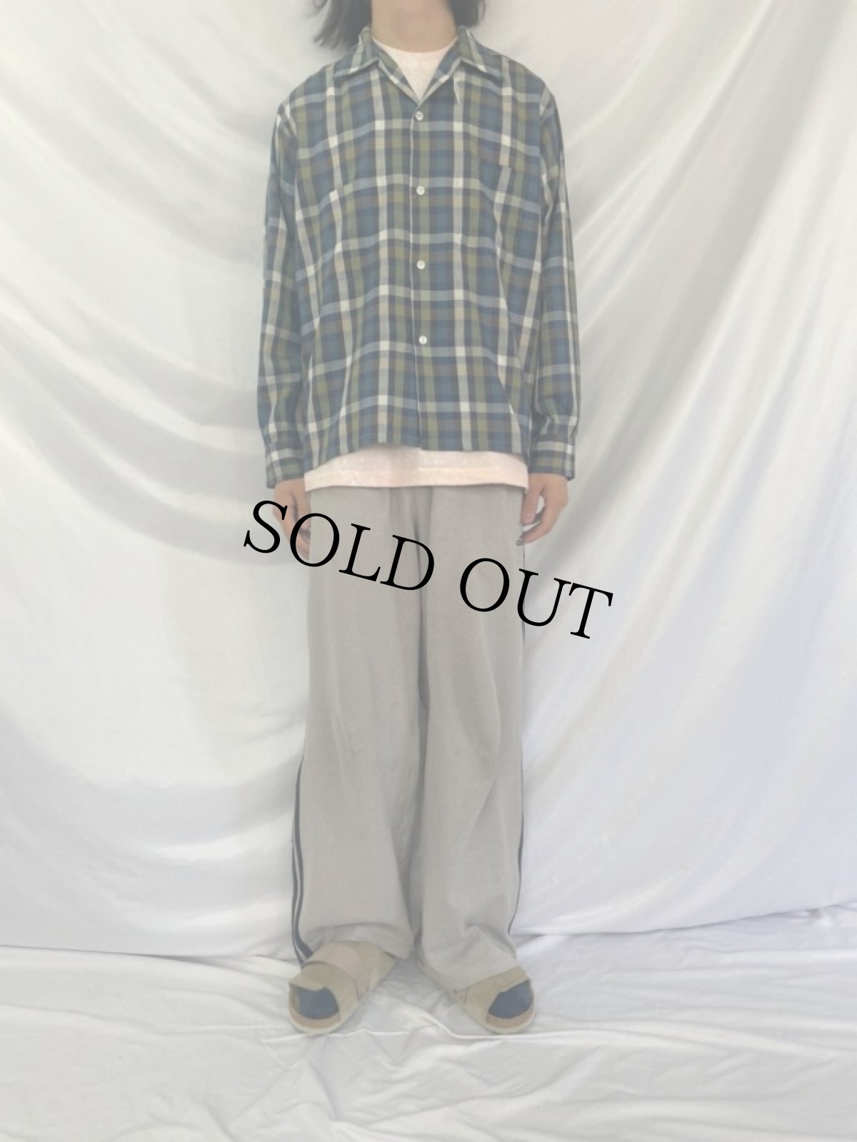 画像2: 60's Pennleigh チェック柄 ポリエステル×コットン オープンカラーシャツ L (2)