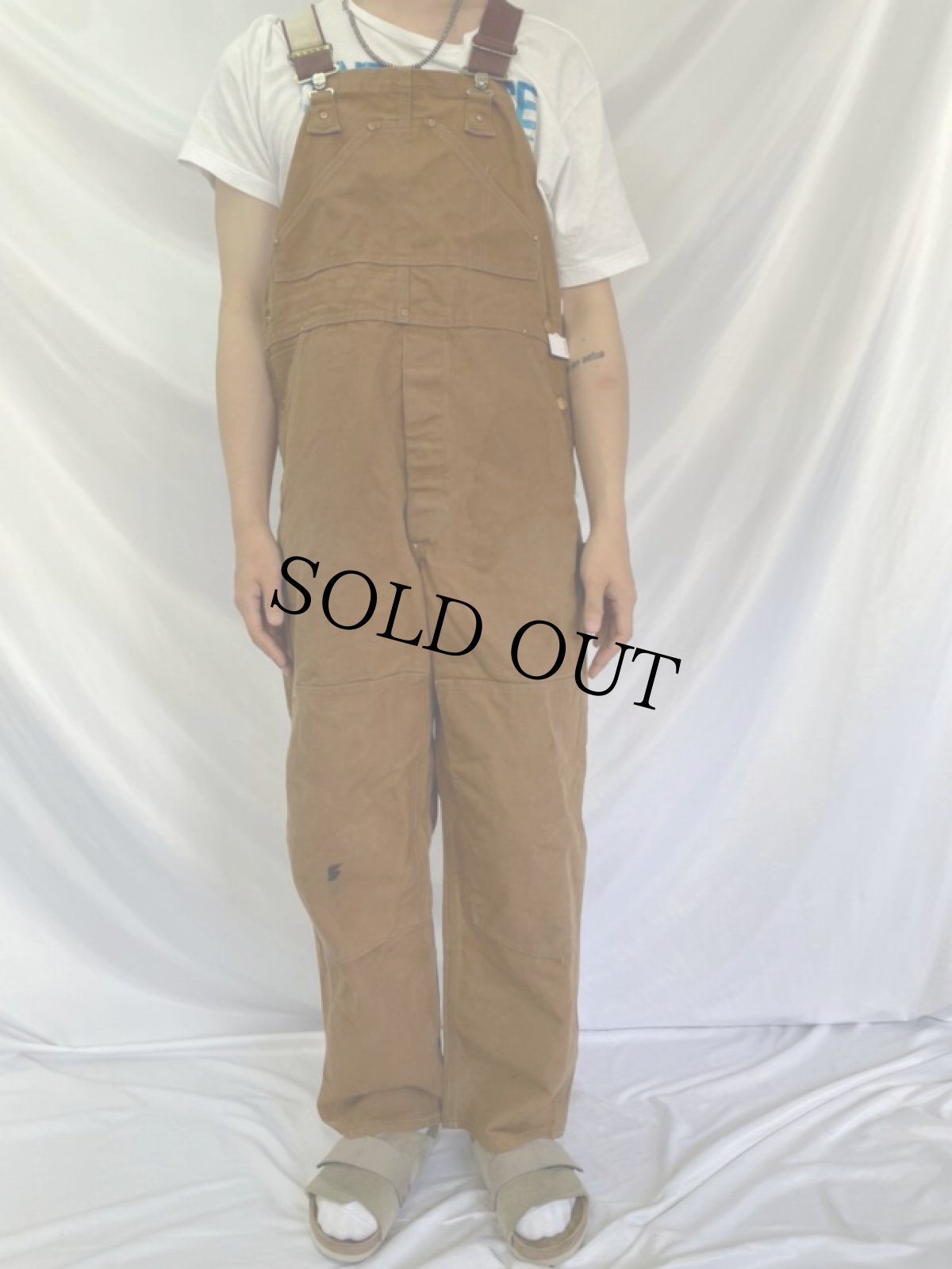 画像2: 70's Carhartt USA製 プリントタグ ダブルニー ダックオーバーオール W39 (2)